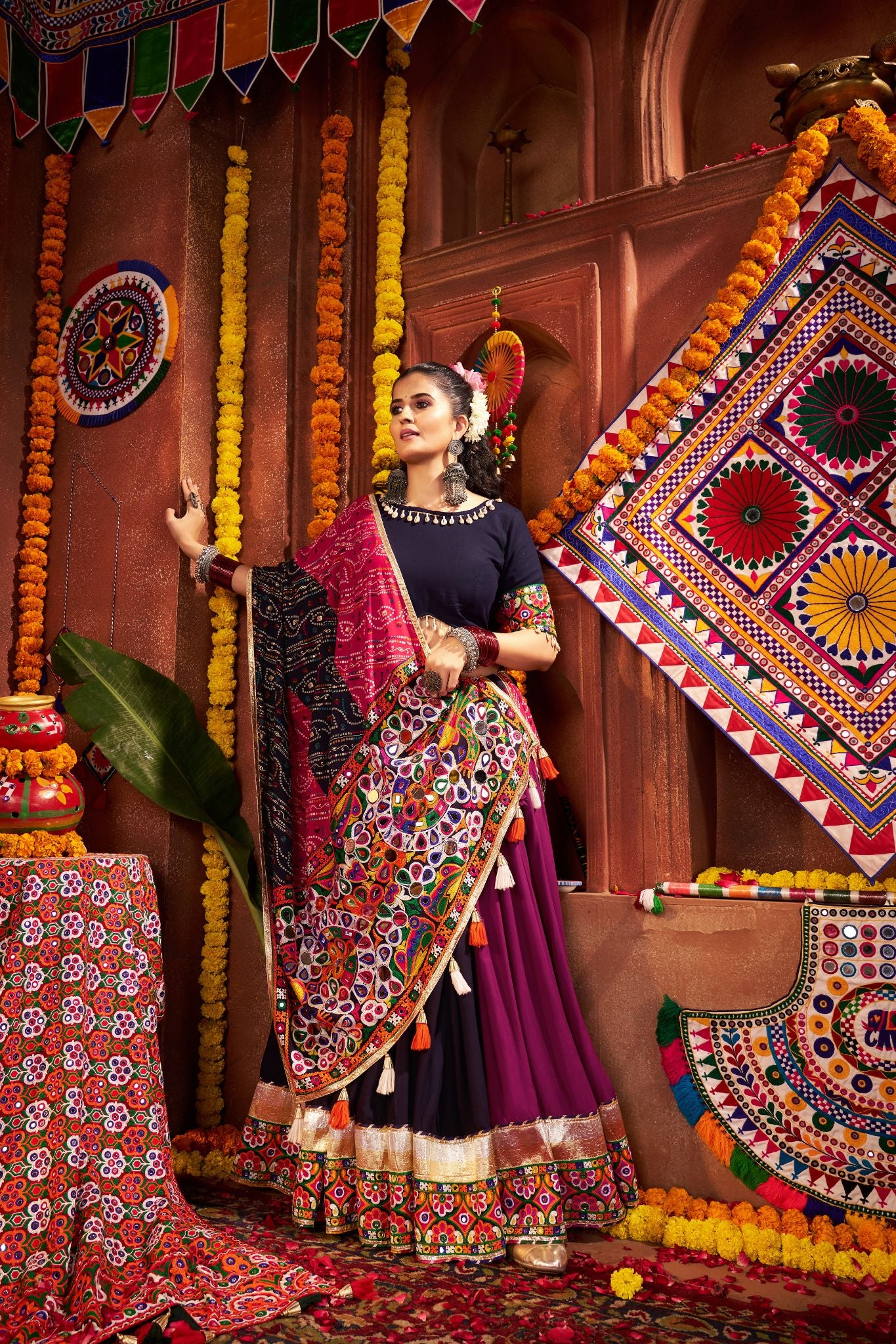 Beautifully Multi Color Designer Viscose Cotton Navratri Lehenga Choli