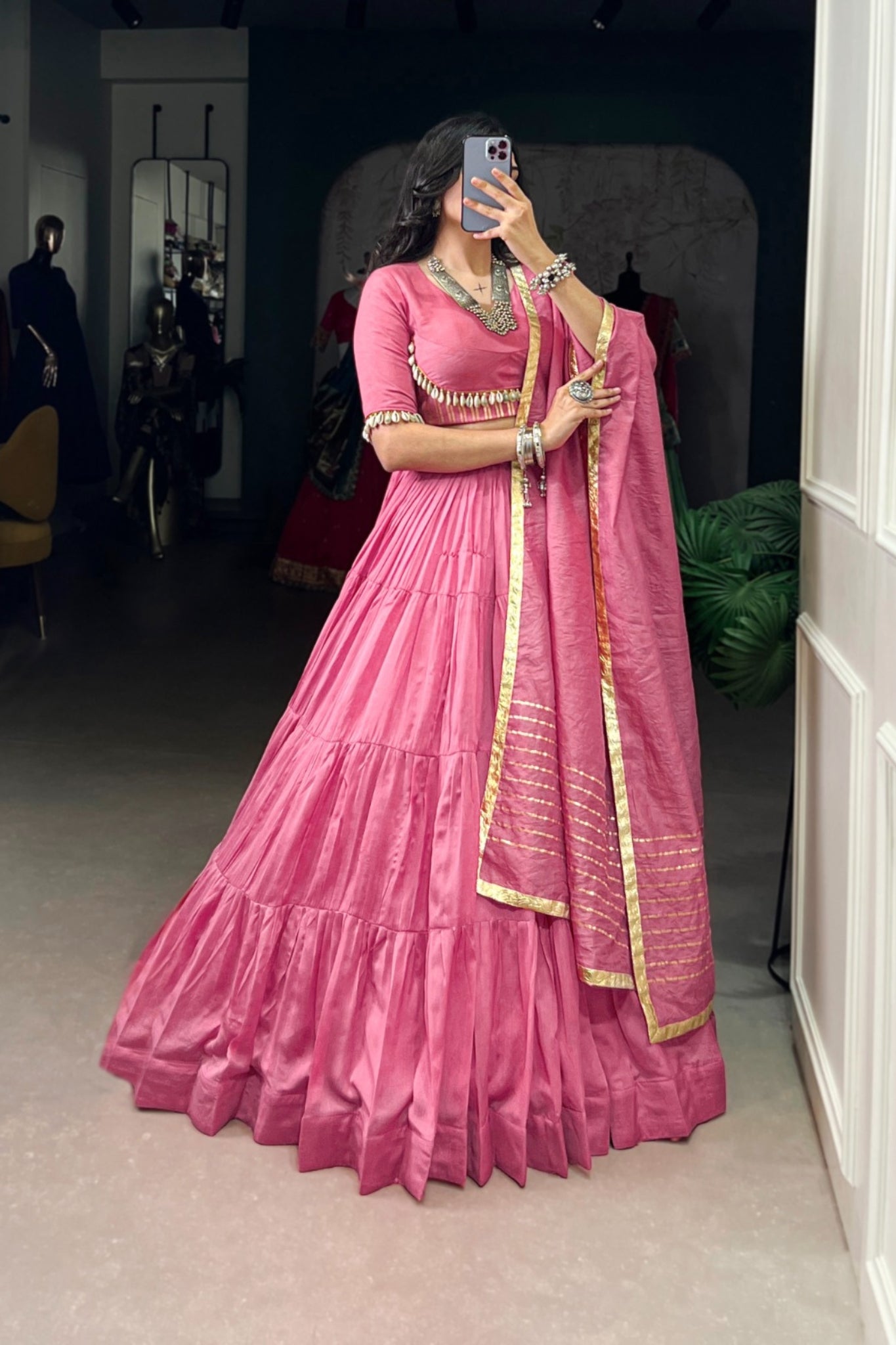 Light Pink Pure Chanderi Navratri Designer Beautiful Lehenga Choli