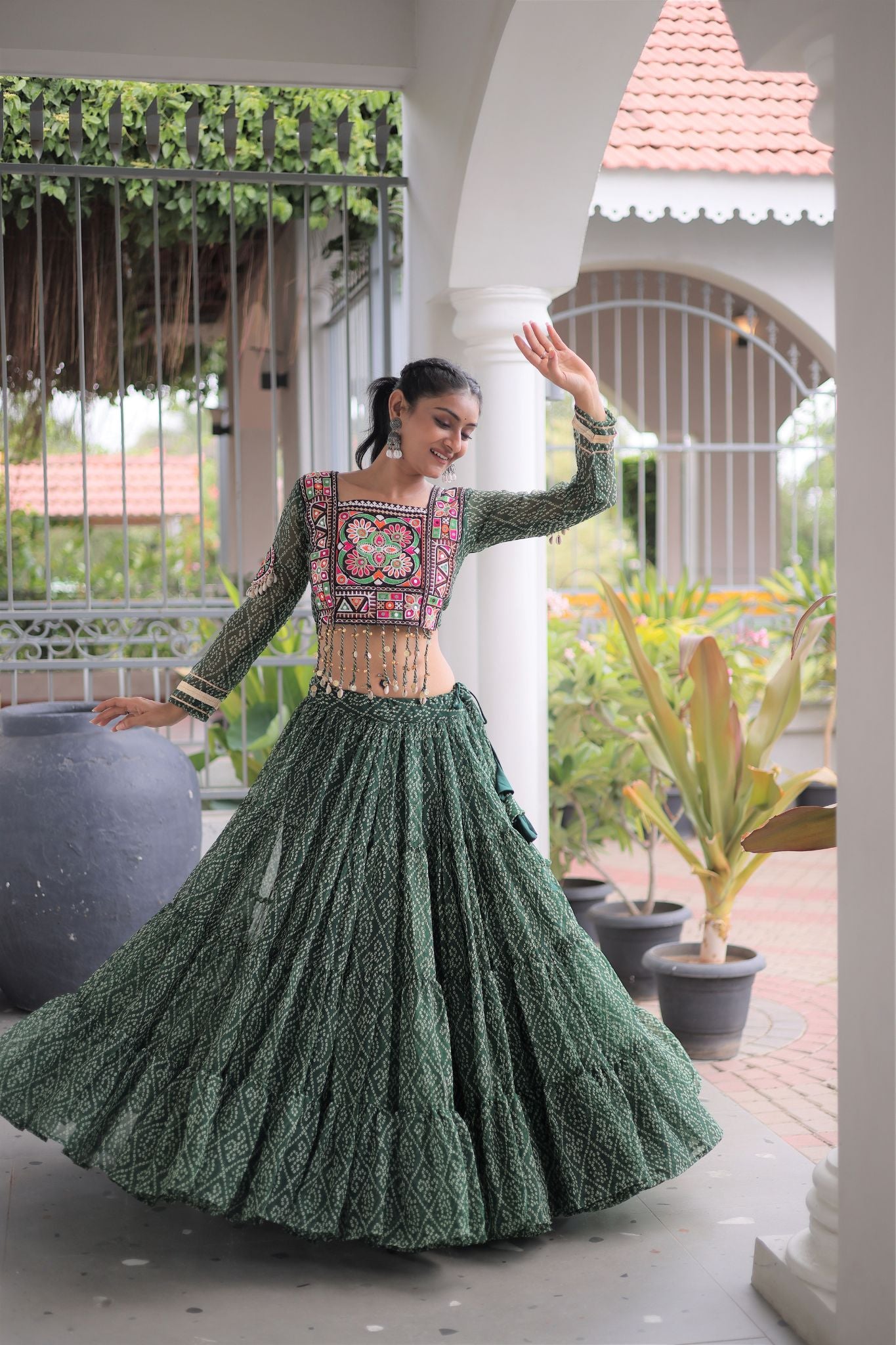 Raasrang Navratri Special Bandhani Print Lehenga Choli for Women with Kutchi Patchwork
