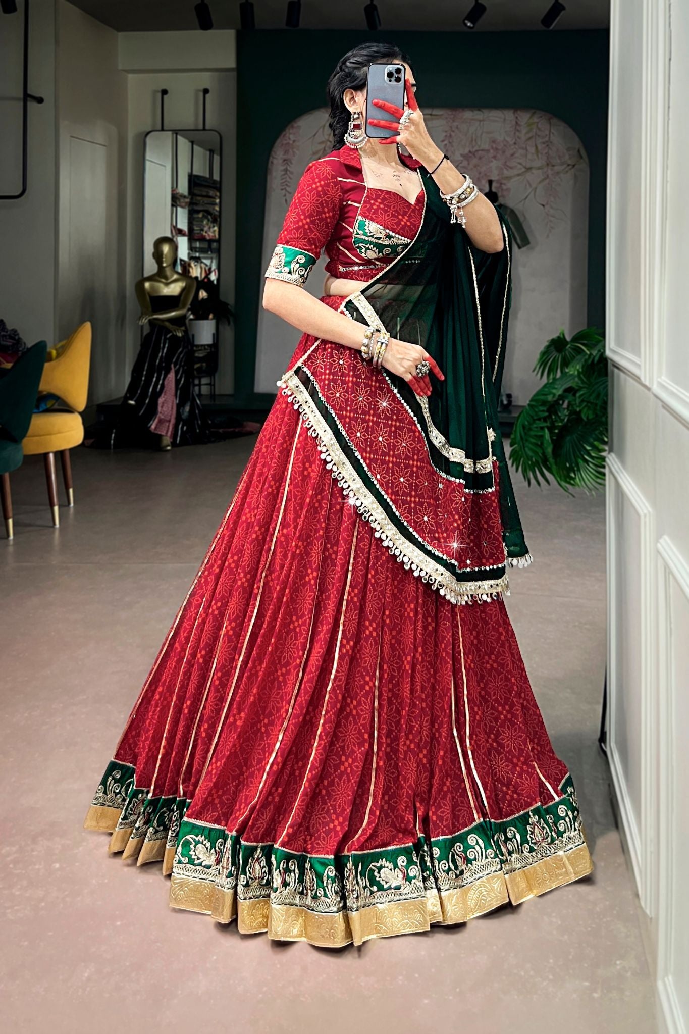 Raasrang Navratri Designer Bandhej Foil Print Traditional Garba Lehenga Choli