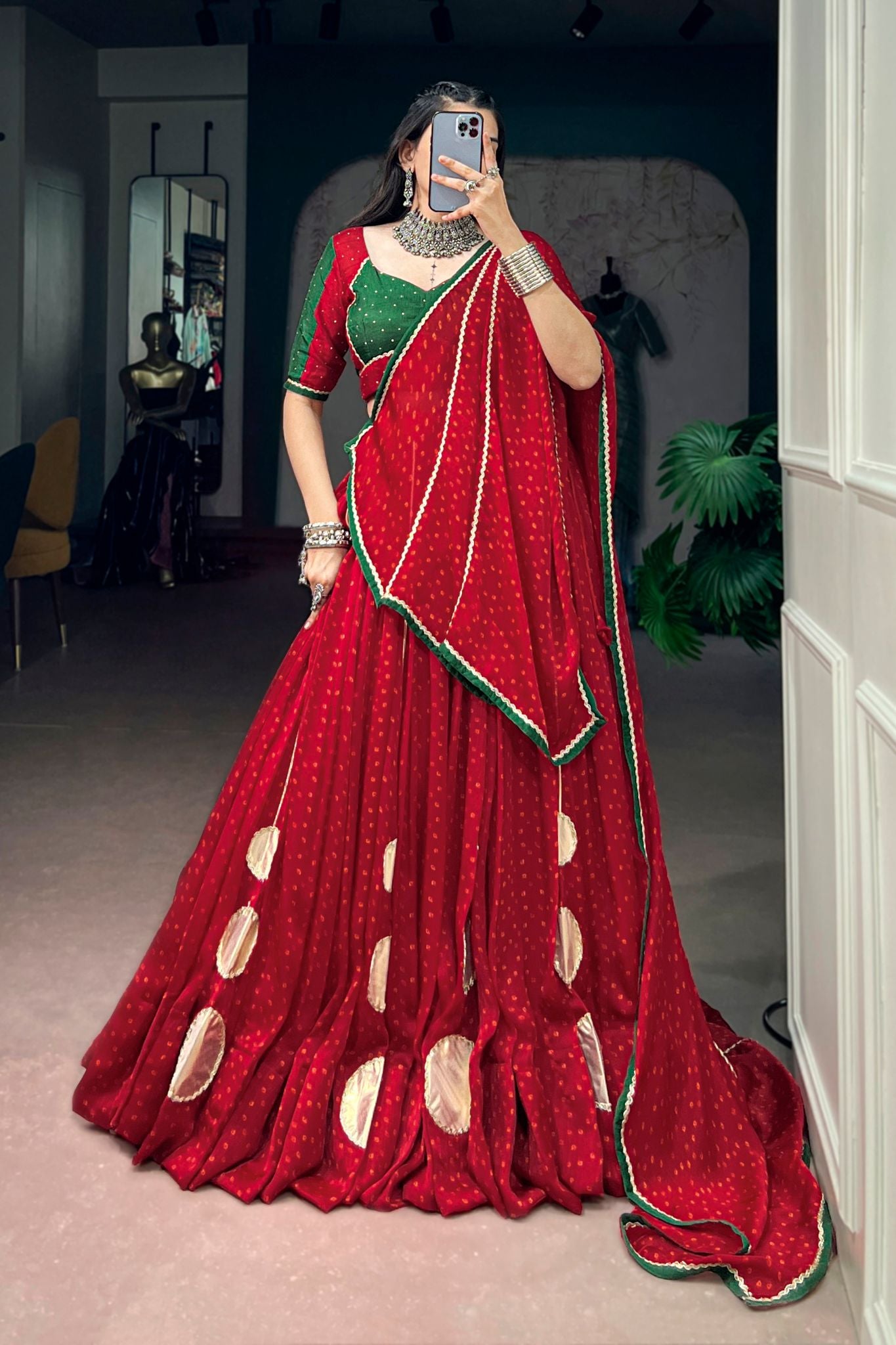 Raasrang Navratri Designer Red Bandhej Lehenga Choli