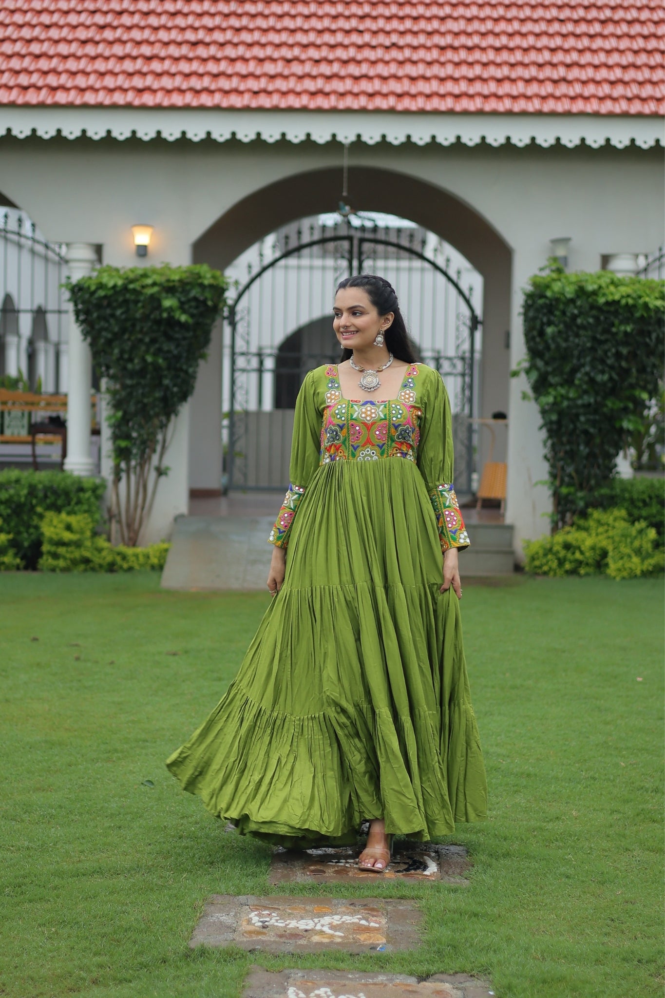 Stunning Navratri Designer Rayon With Gamthi Work Traditional Gown