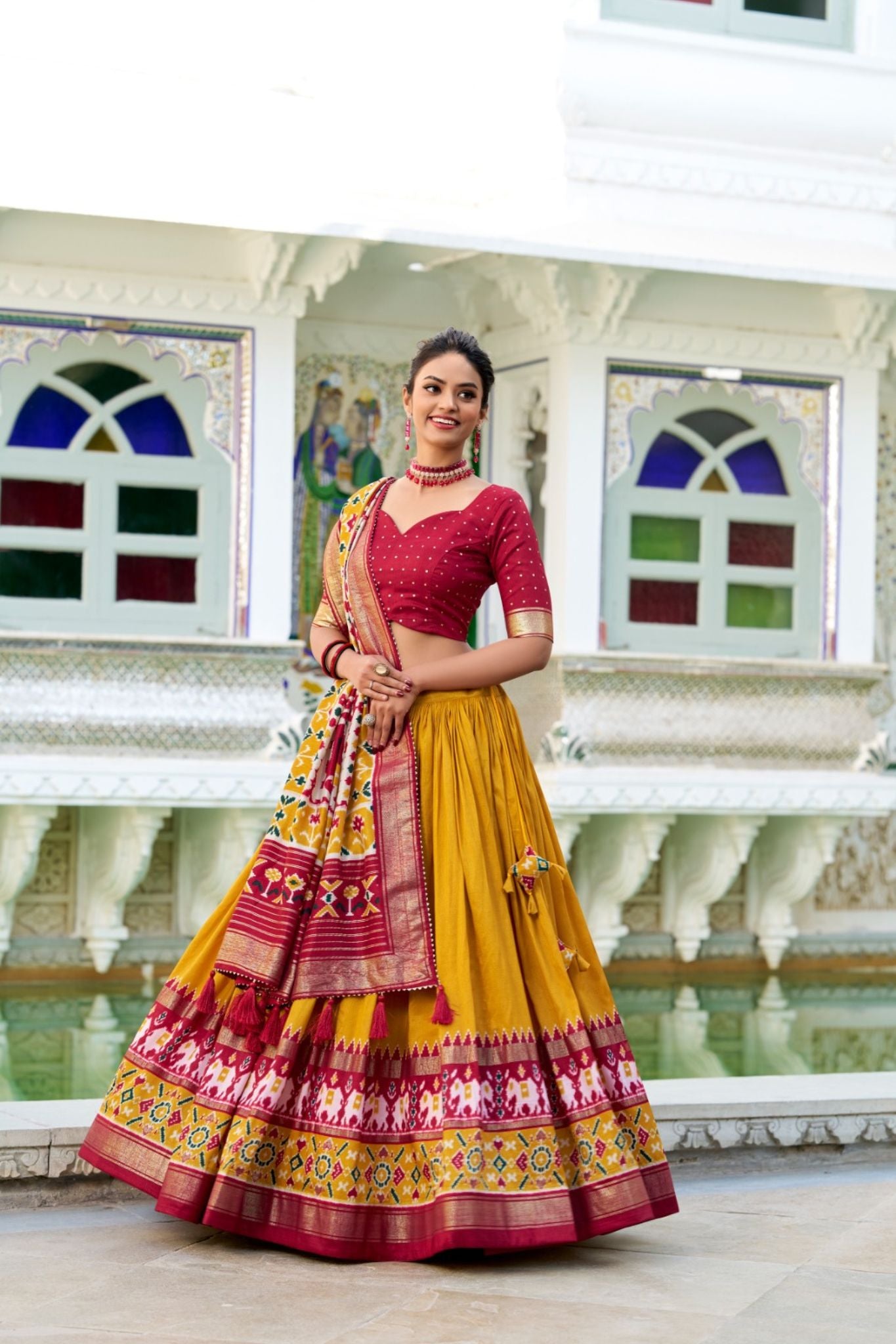 Tussar Silk Patola Printed With Foil Work Lehenga Choli