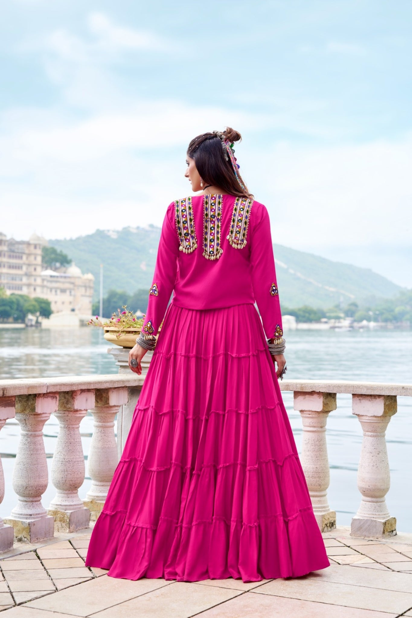 Pure Rayon Mirror Gamthi Work Navratri Lehenga Choli Set