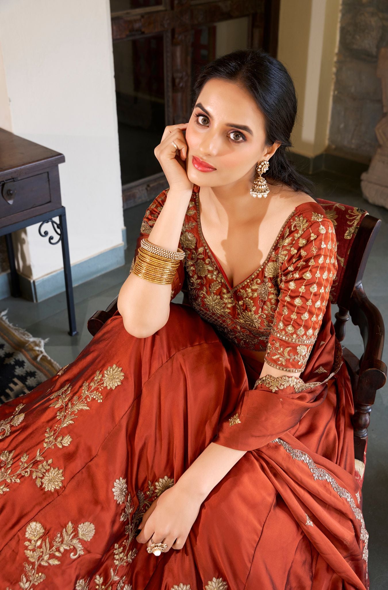 Orange Color Rangoli Silk Sequins And Thread Embroidery Work Lehenga Choli For Woman