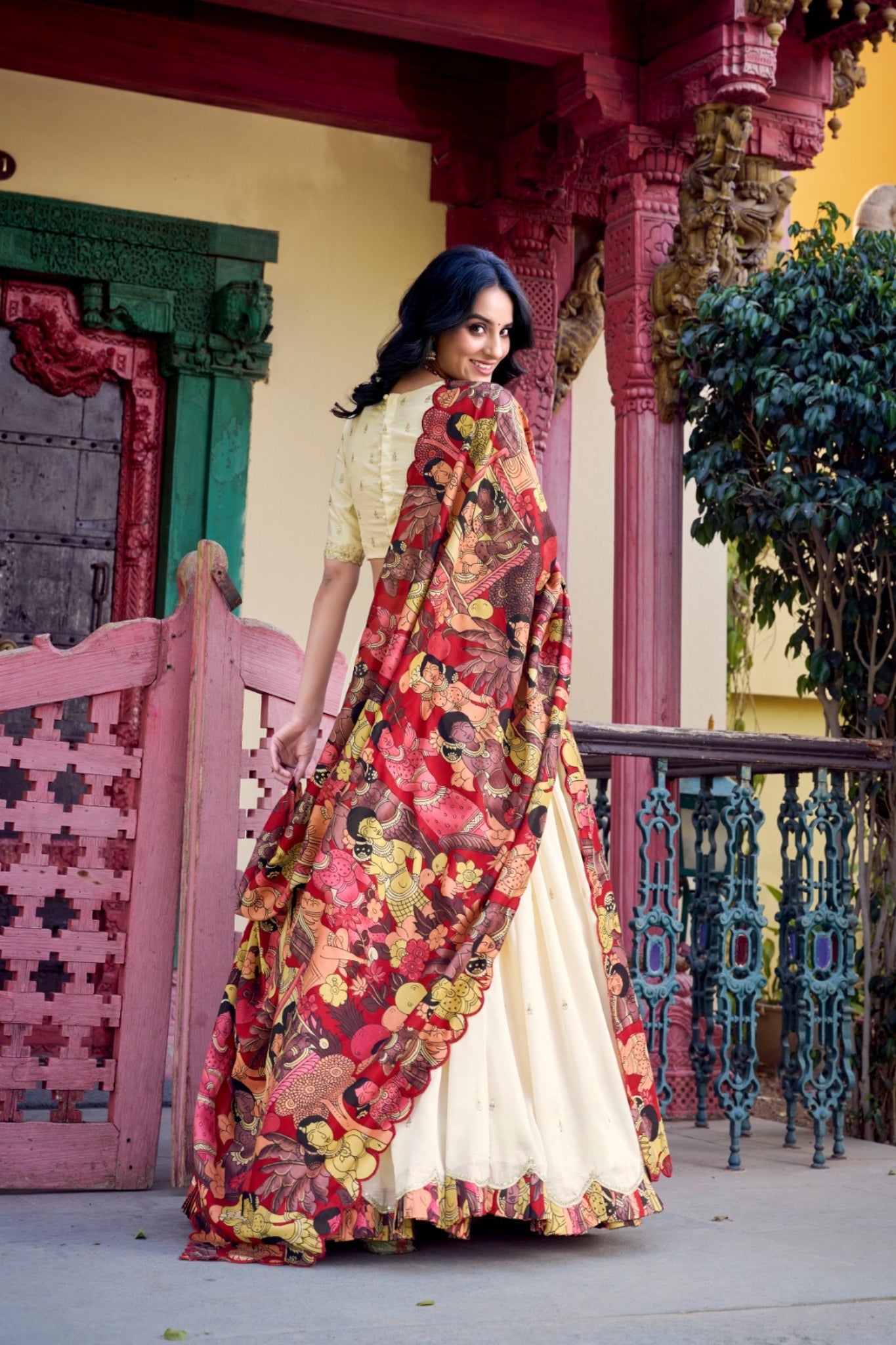 Stunning Sequins Tread Embroidery With Kalamkari Printed Lehenga Choli