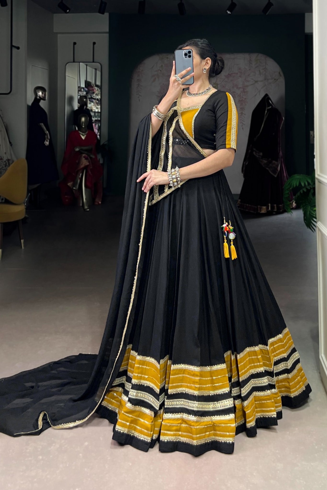 Black Beautiful Pure Rayon Original Mirror Work Stunning Navratri Lehenga Choli