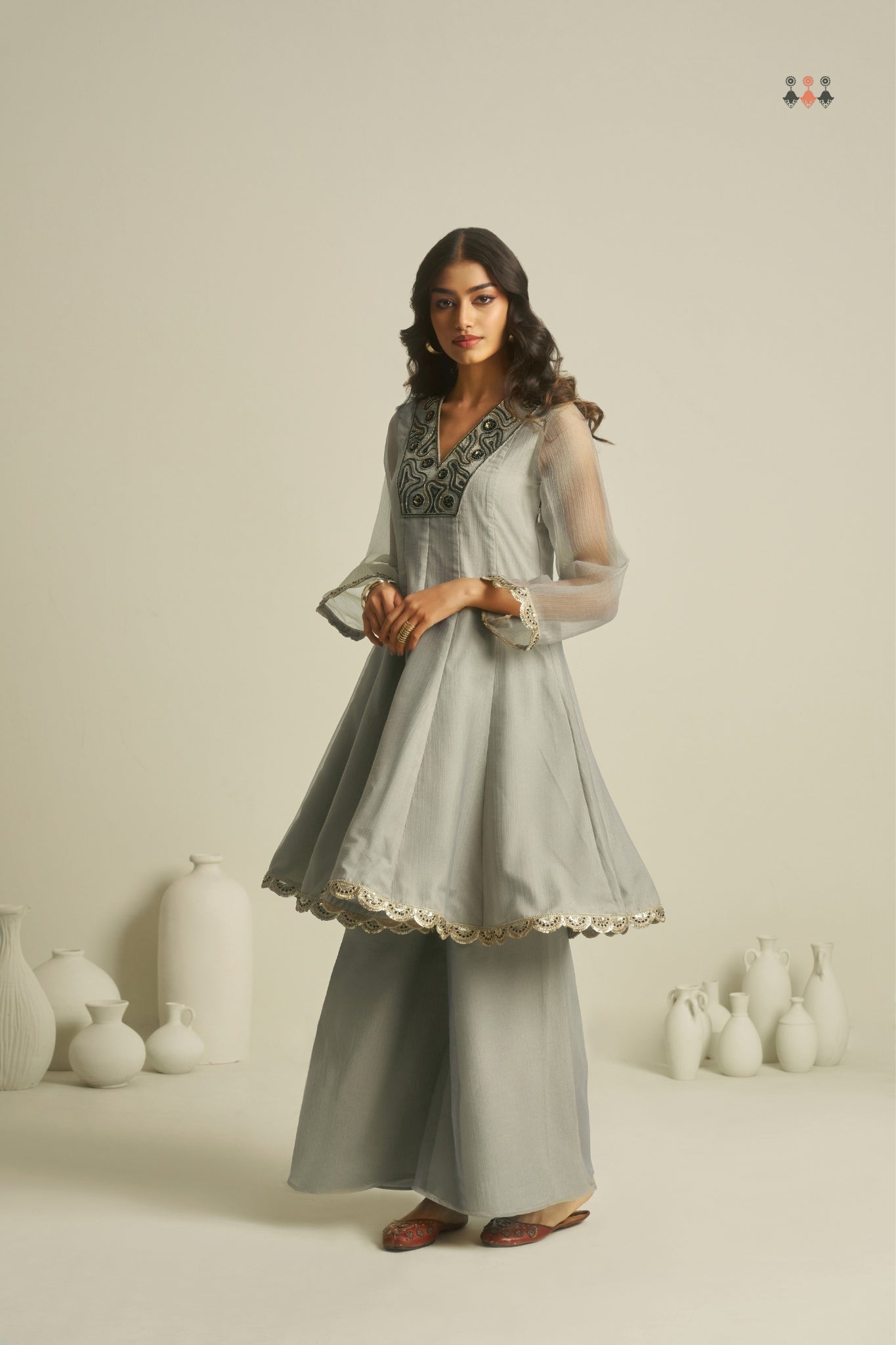 Pure Tissue Handworked Peplum And Palazzo Set