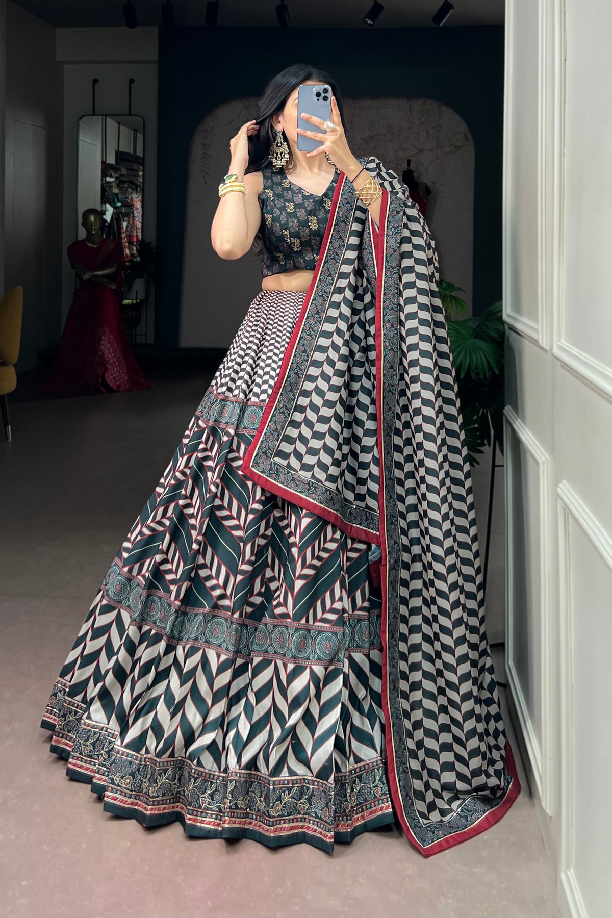 Vaishali Silk Designer Print With Beads Work Lehenga Choli For Wedding & Festive Wear