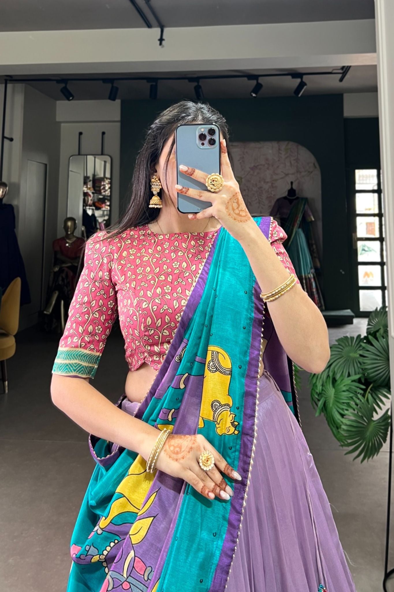 Kalamkari Floral printed South Indian Tradition Lehenga Set