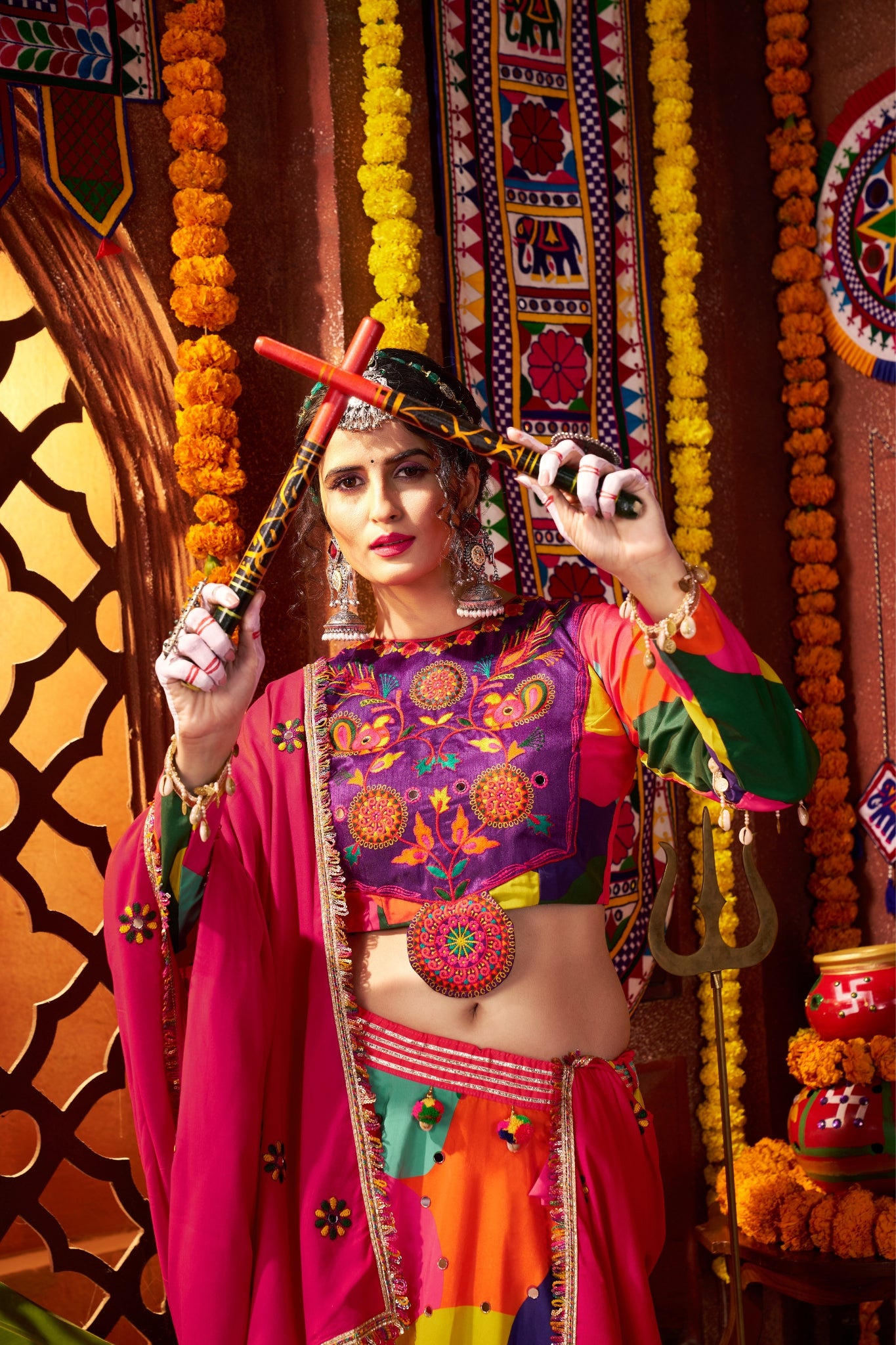 Beautiful Multi Color Designer Maslin Traditional Navratri Special Lehenga Choli