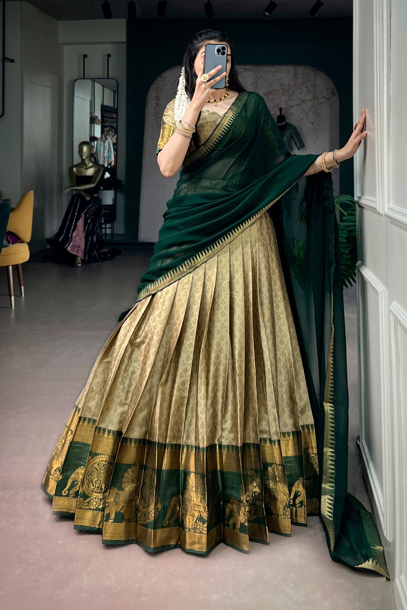Onam Special Designer Zari Weaving Work Lehenga Choli For Women