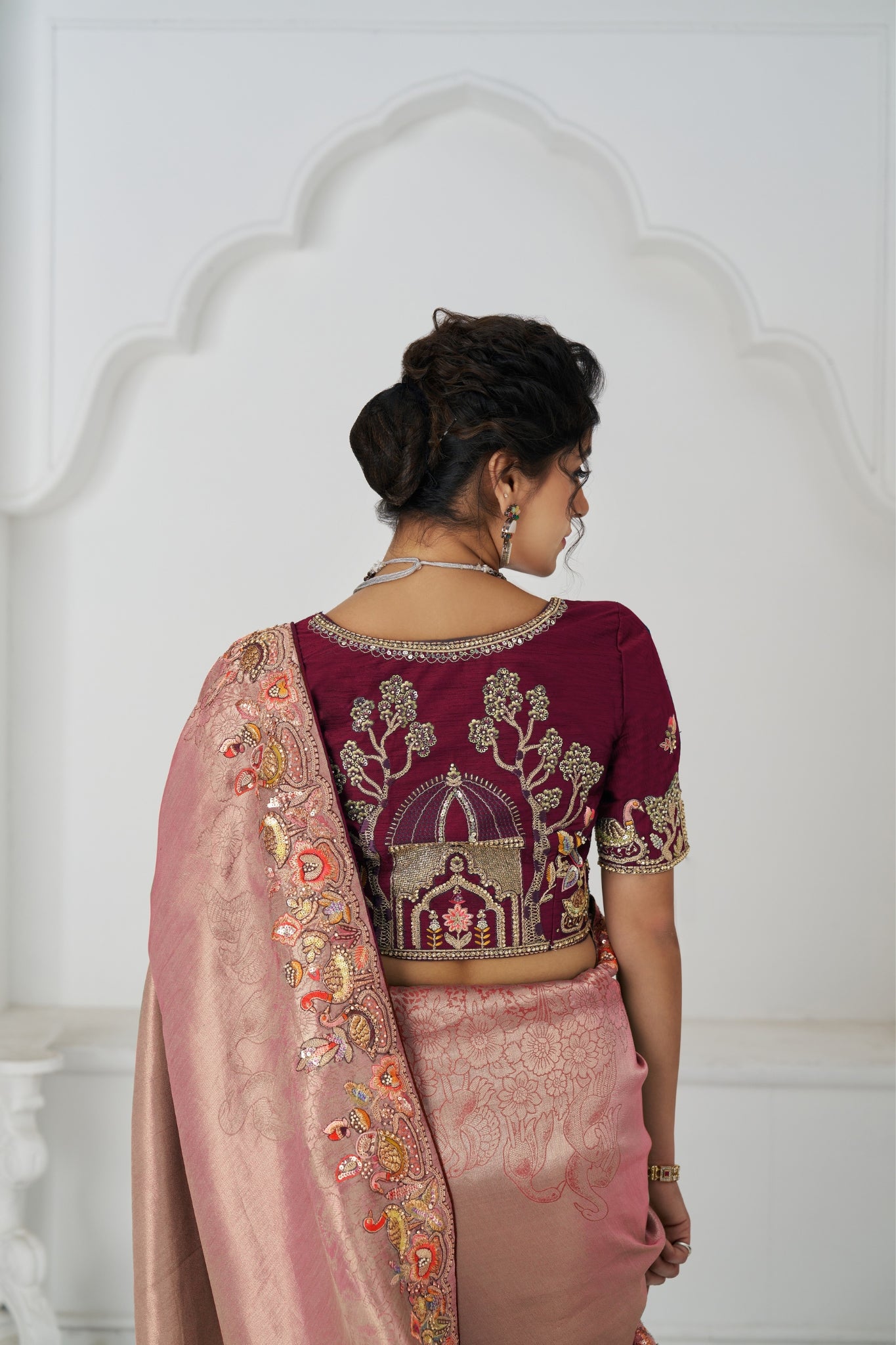 Pink Luxury Wedding Saree With Multi-Thread Bead Embroidery & Sequin Work