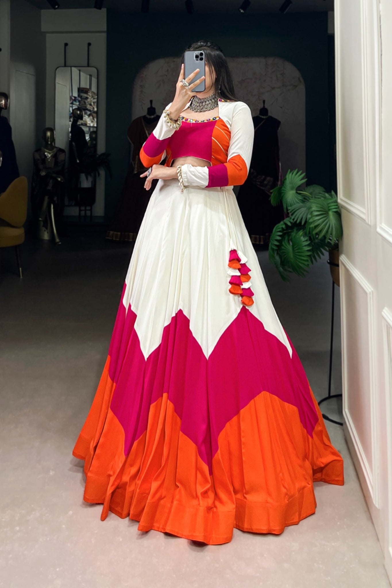 White Pure Rayon Designer Navratri Lehenga Choli