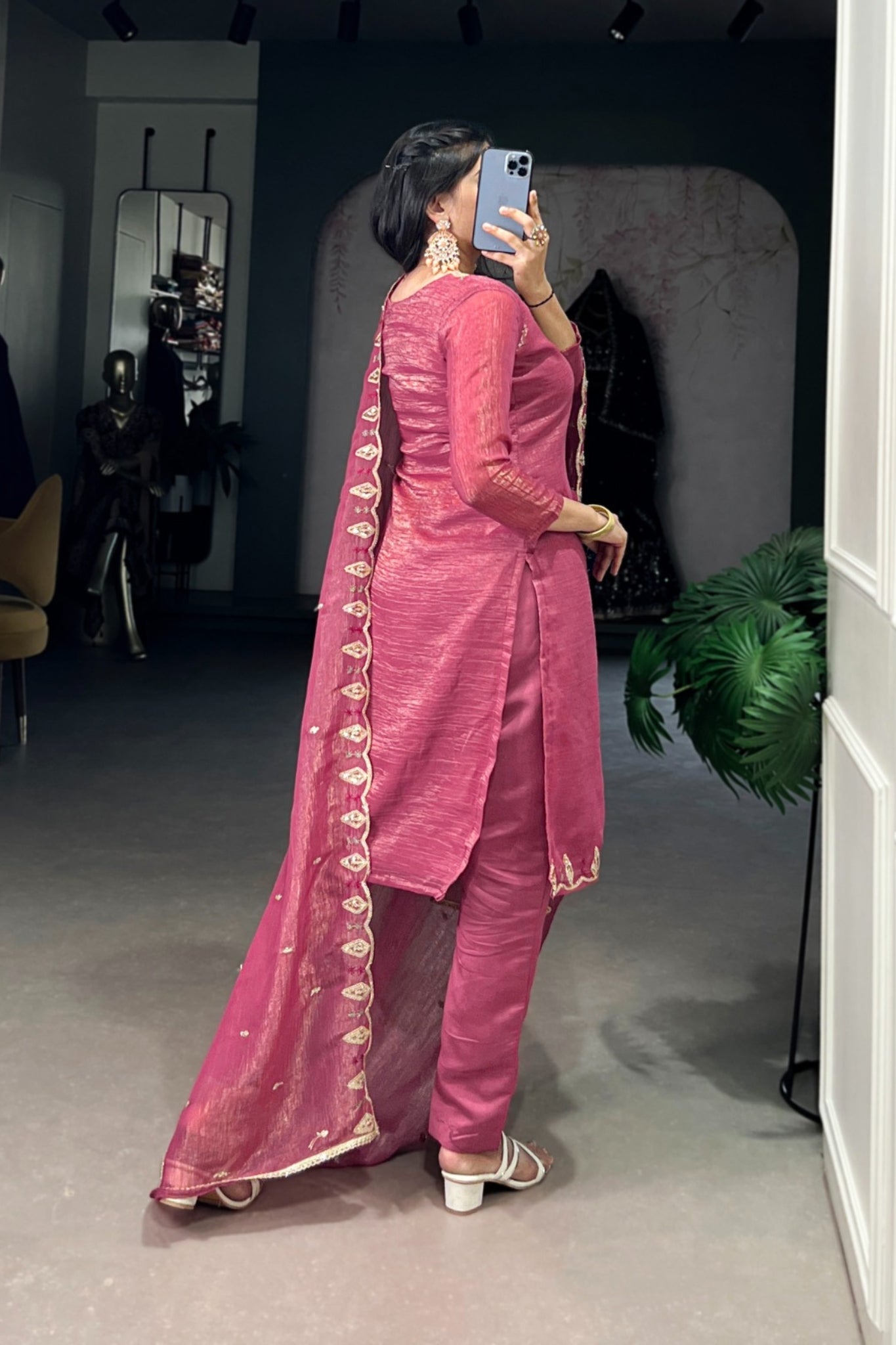 Elegant Silver Glory Embroidered Suit Set For Women