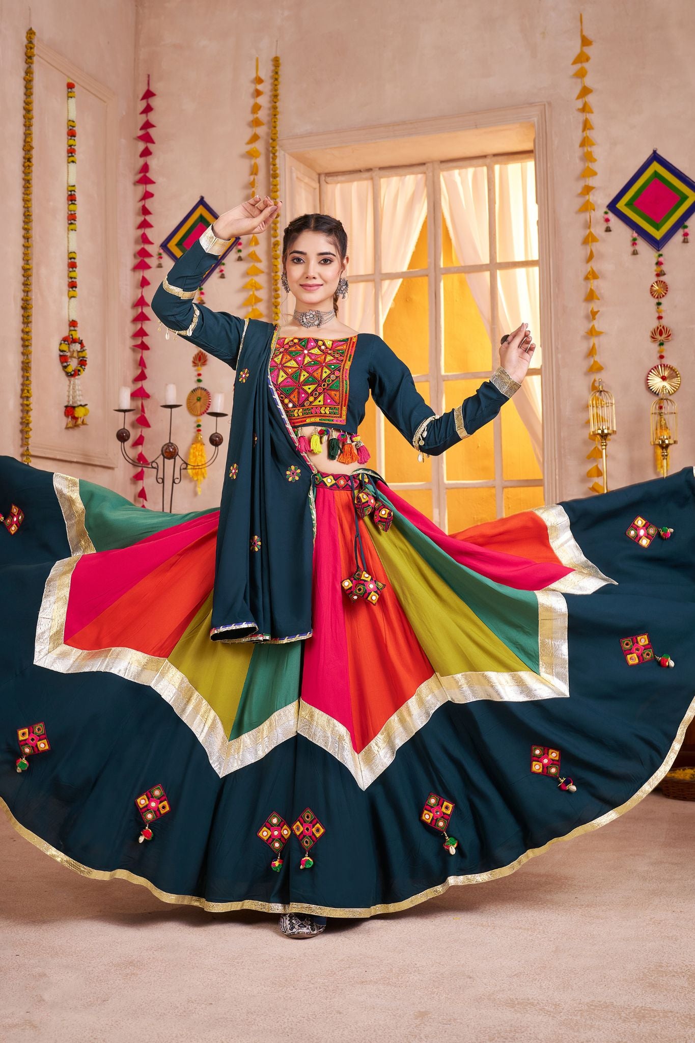 Classic Designer Viscose Cotton Traditional Navratri Lehenga Choli