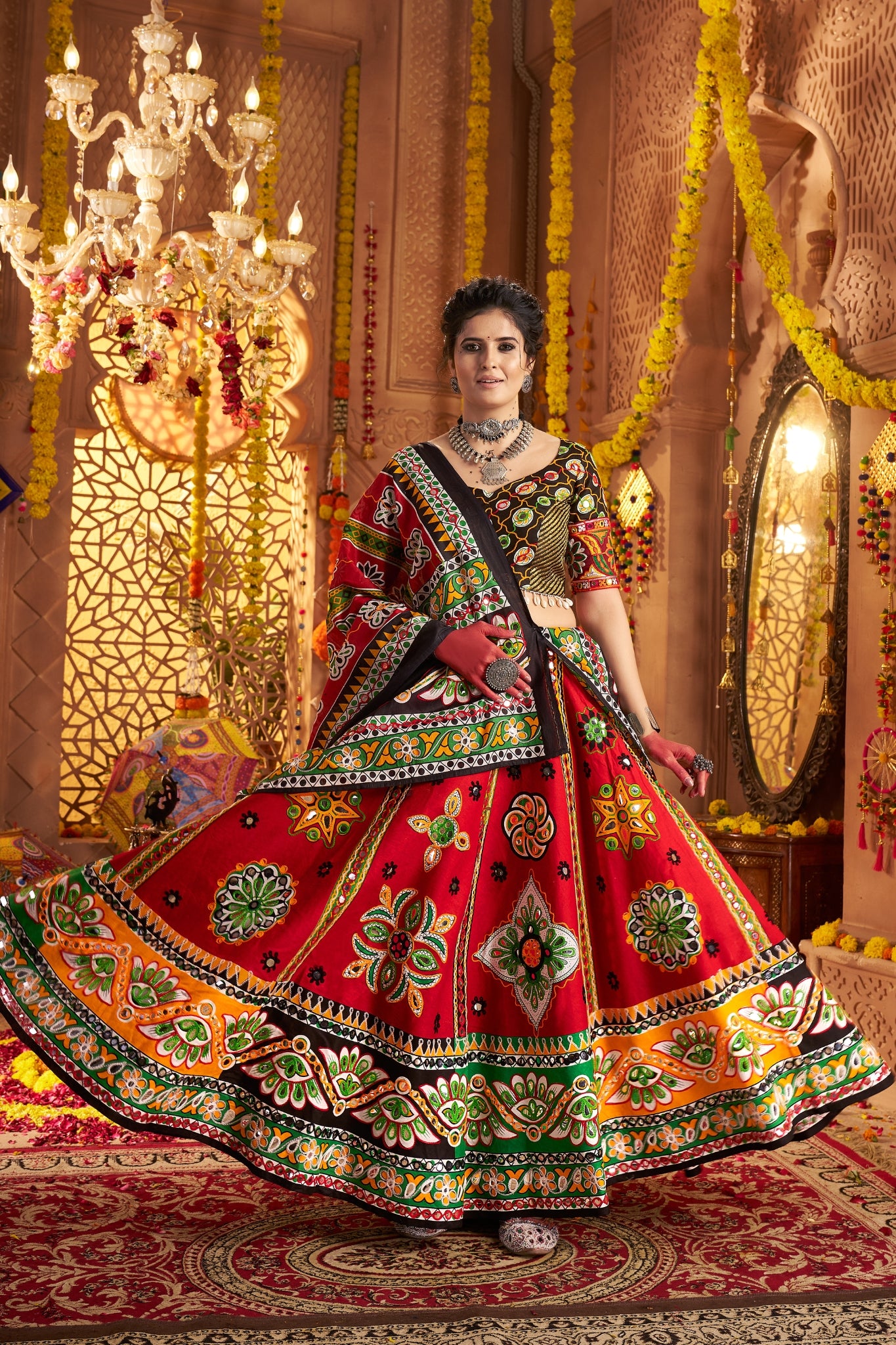 Maroon Organic Cotton Designer Navratri Lehenga Choli Set
