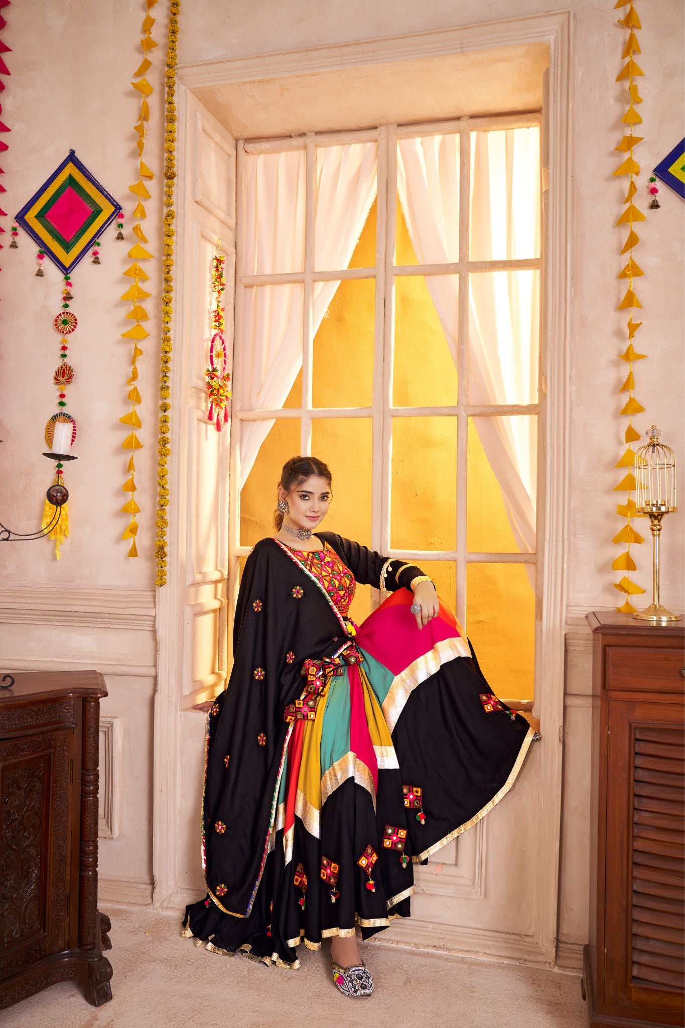 Classic Designer Viscose Cotton Traditional Navratri Lehenga Choli