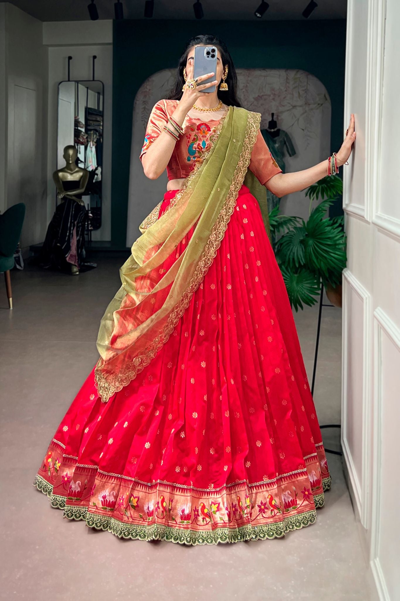 Red Paithani Jacquard Silk Designer Lehenga Choli