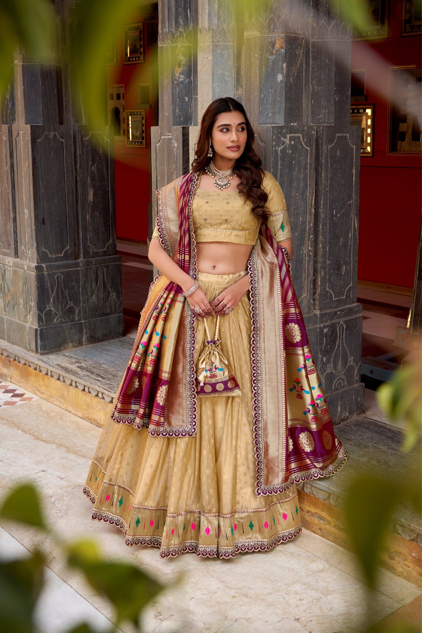 Designer Shimmer Organza Lehenga Set With Intricate Zari Weaving