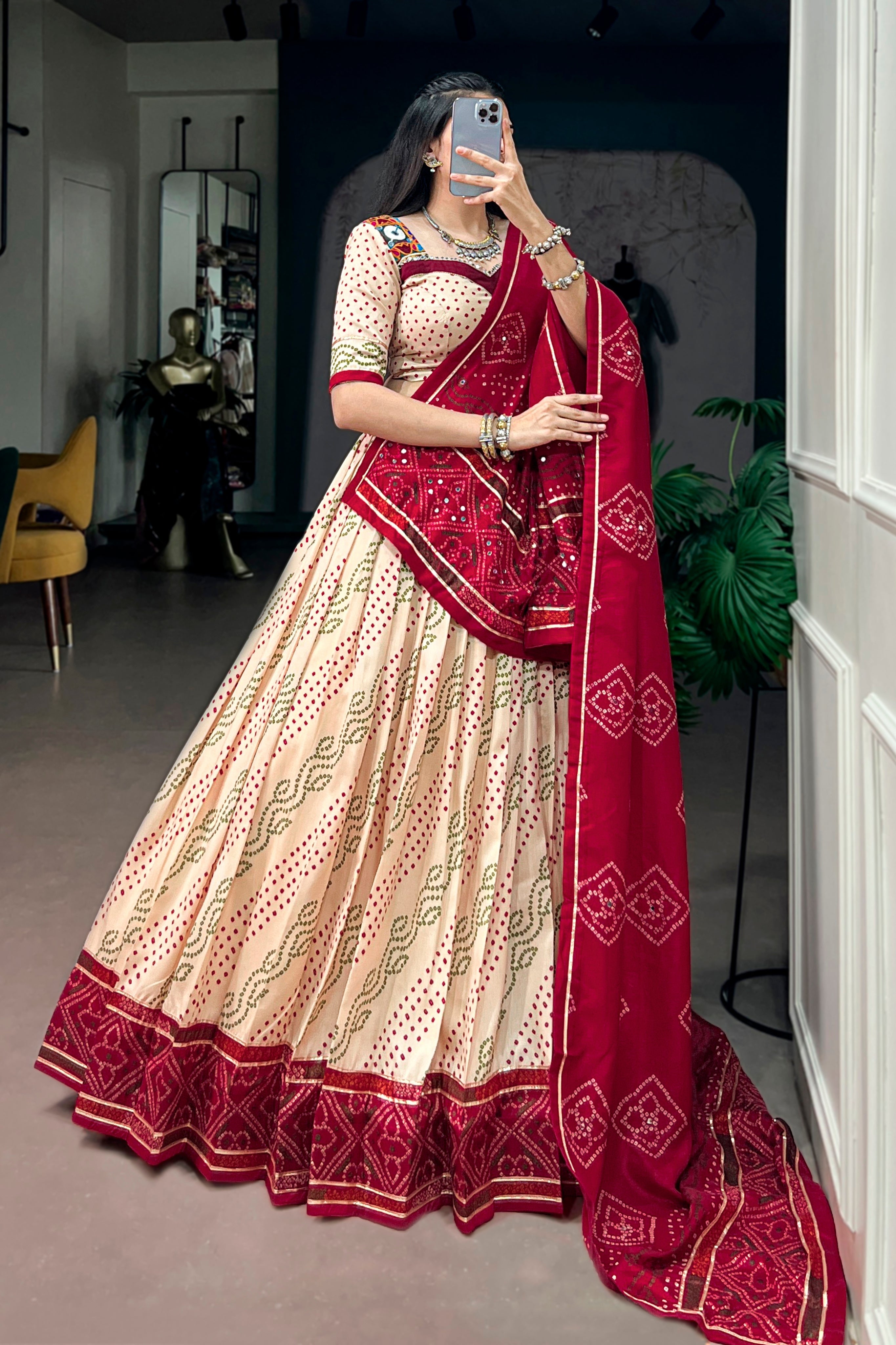 Tasar Silk Bandhani Print Designer Lehenga Choli for Navratri