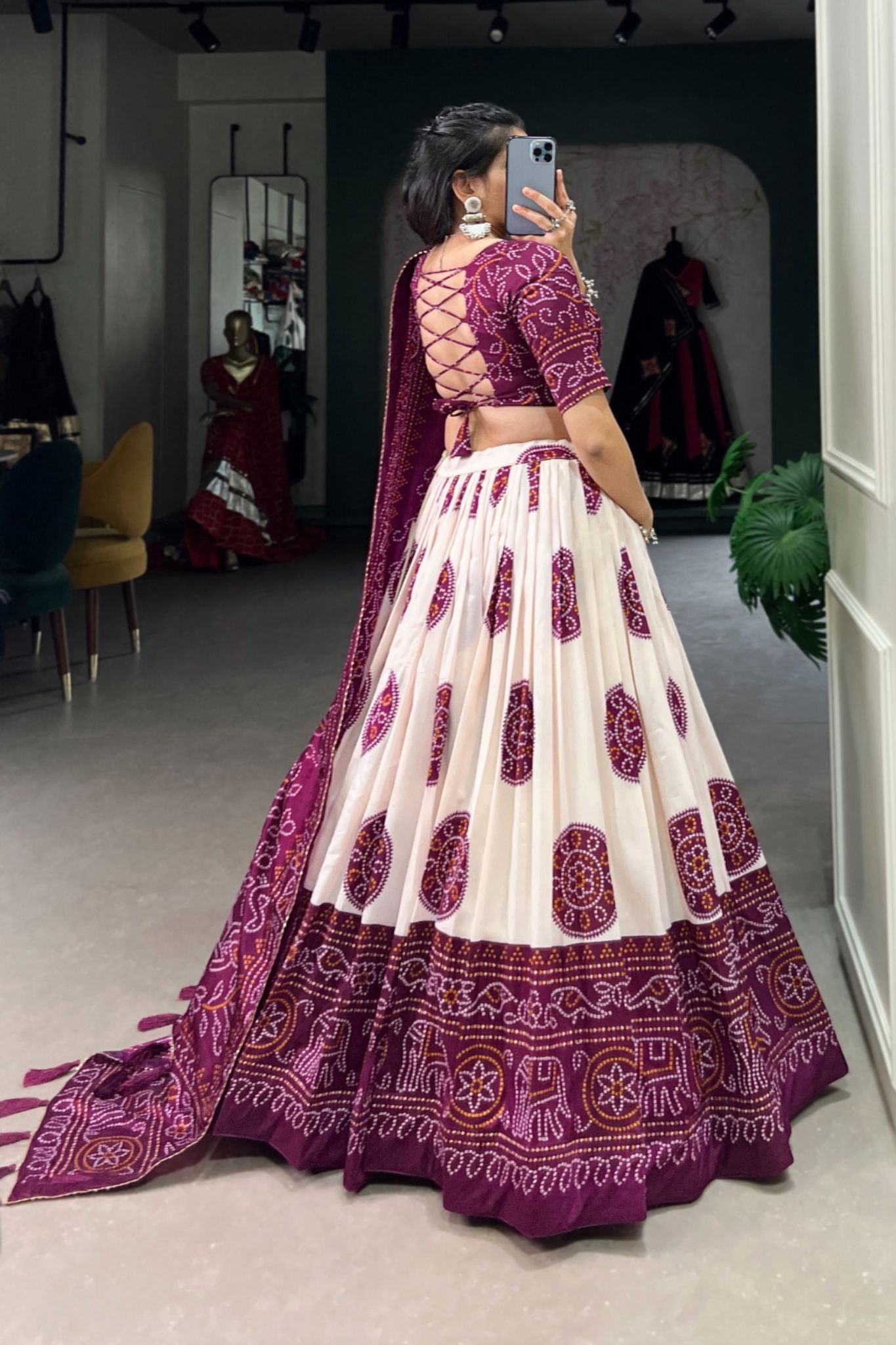 Bandhej Print Silk Lehenga Choli