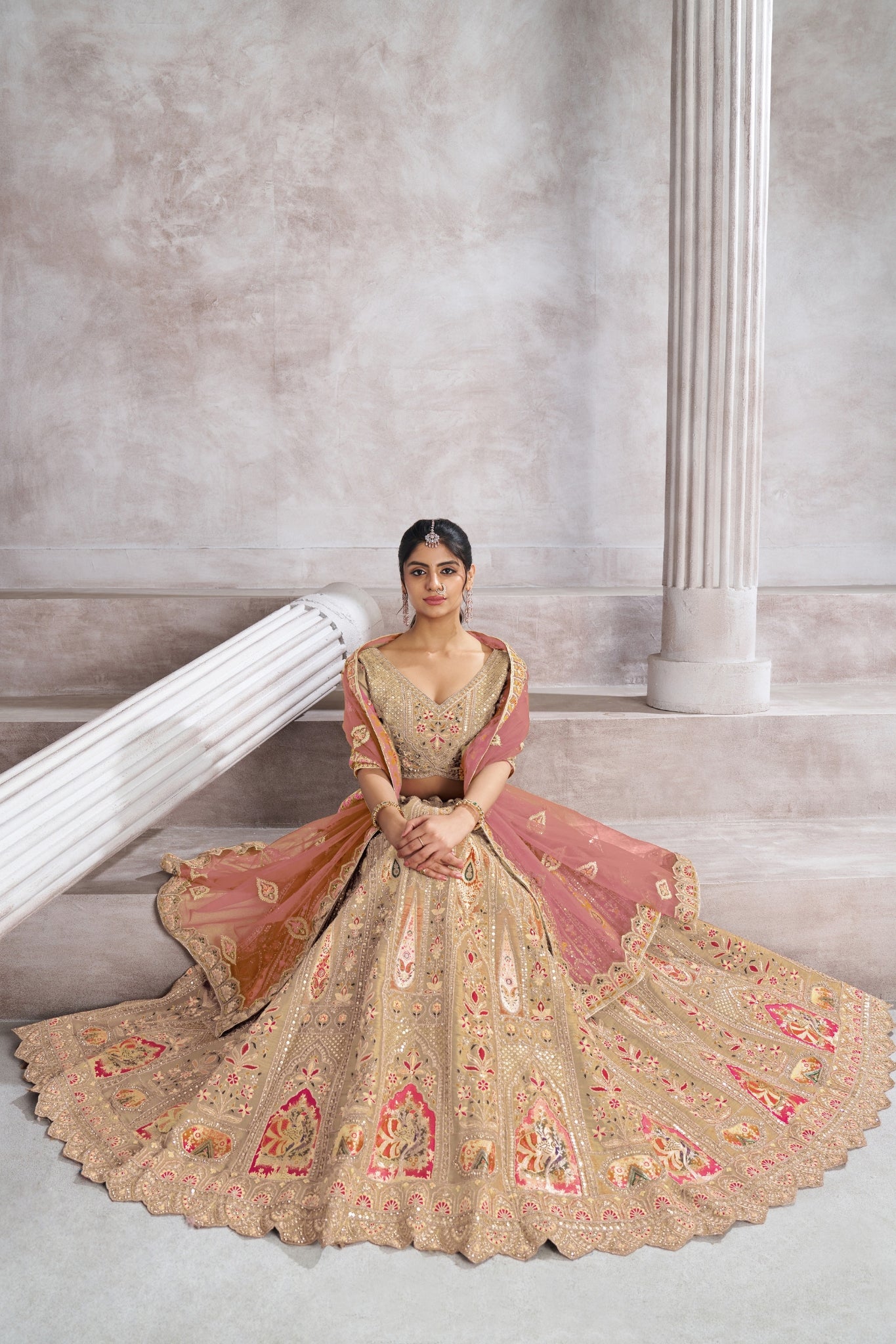 Elegant Designer Zari And Aari Embroidery Work Wedding Lehenga Choli