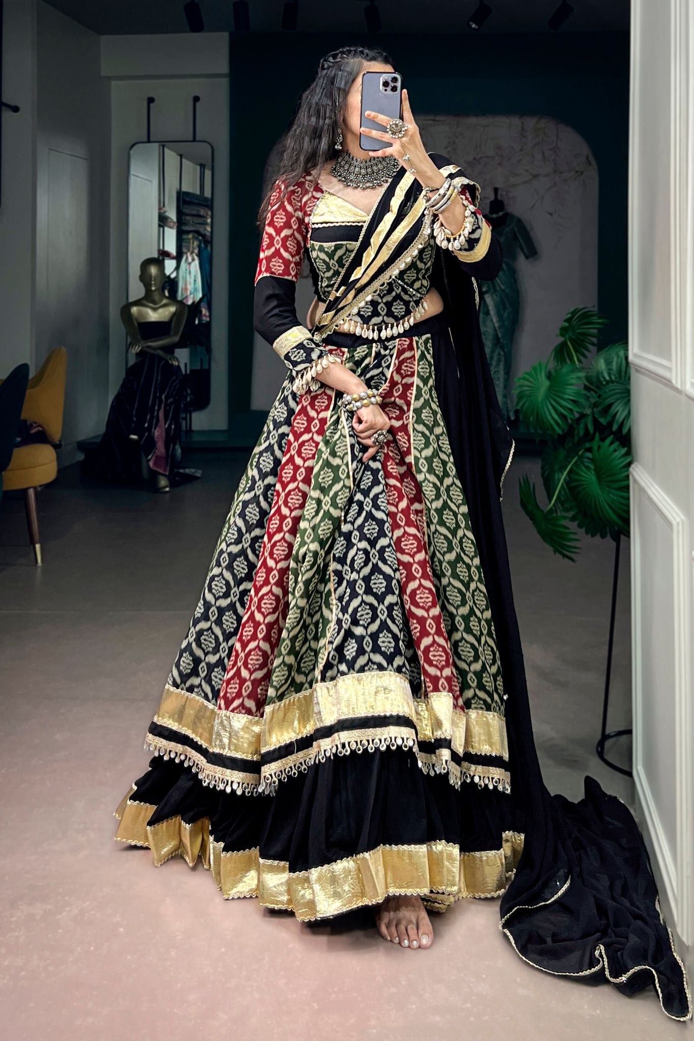 Raasrang Designer Navratri Lehenga Choli In Pure Rayon Heritage Print Garba Outfit
