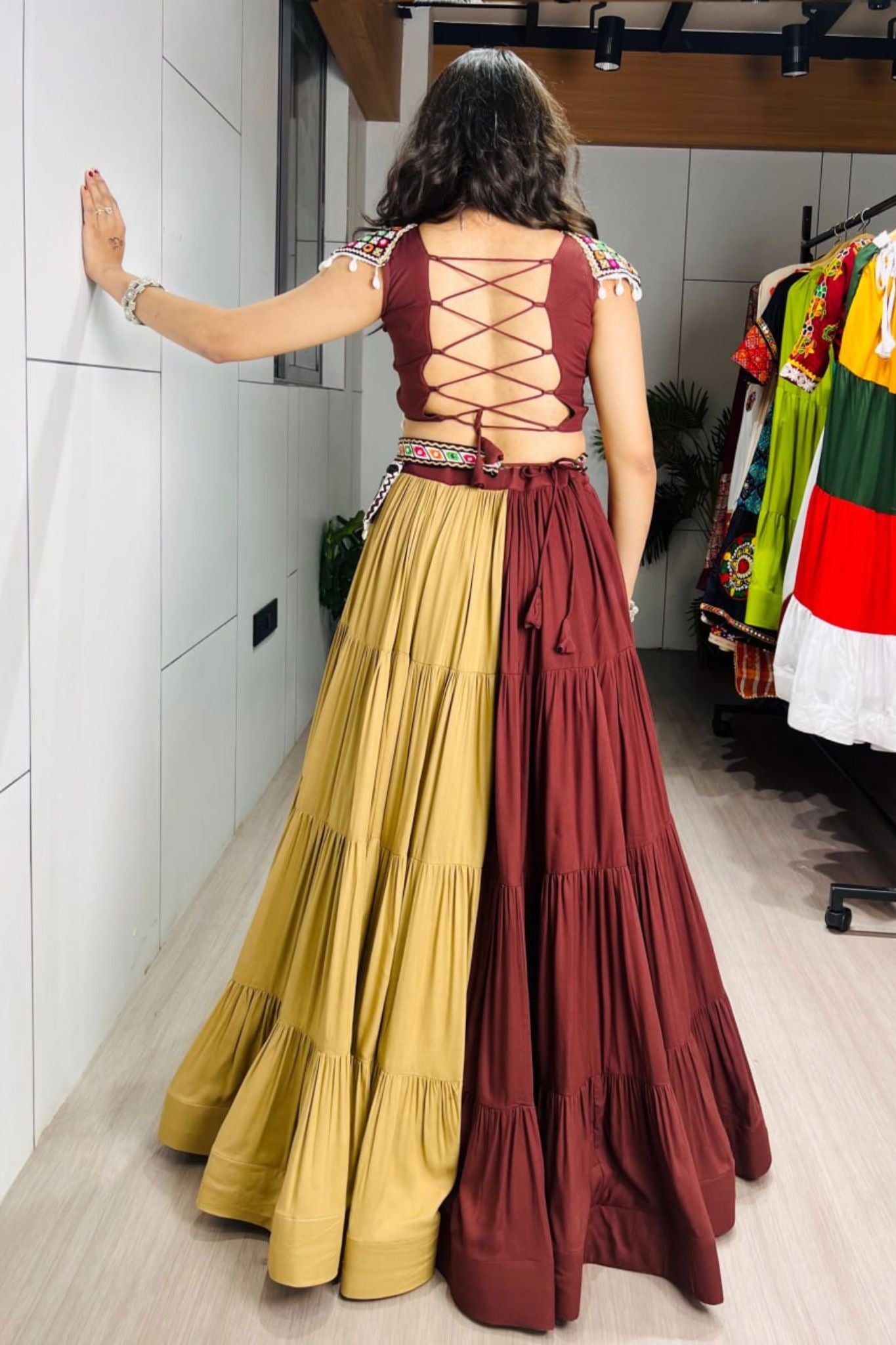 Raasrang Beige Brown Navratri Lehenga Choli For Women