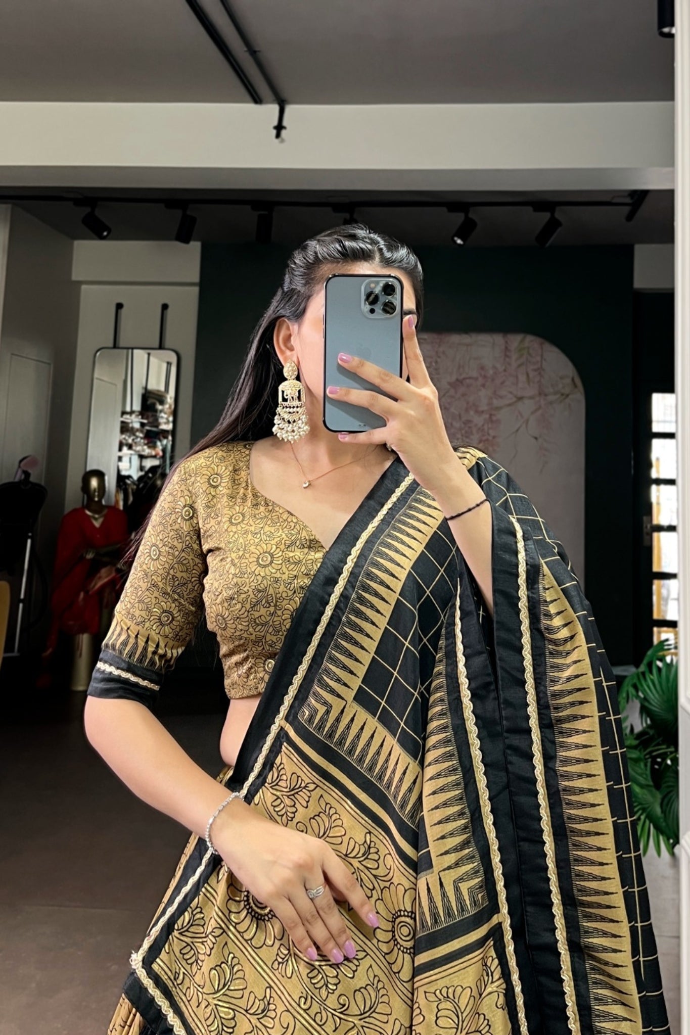 Festive Kalamkari Printed Tasar Silk Lehenga Choli With Dupatta