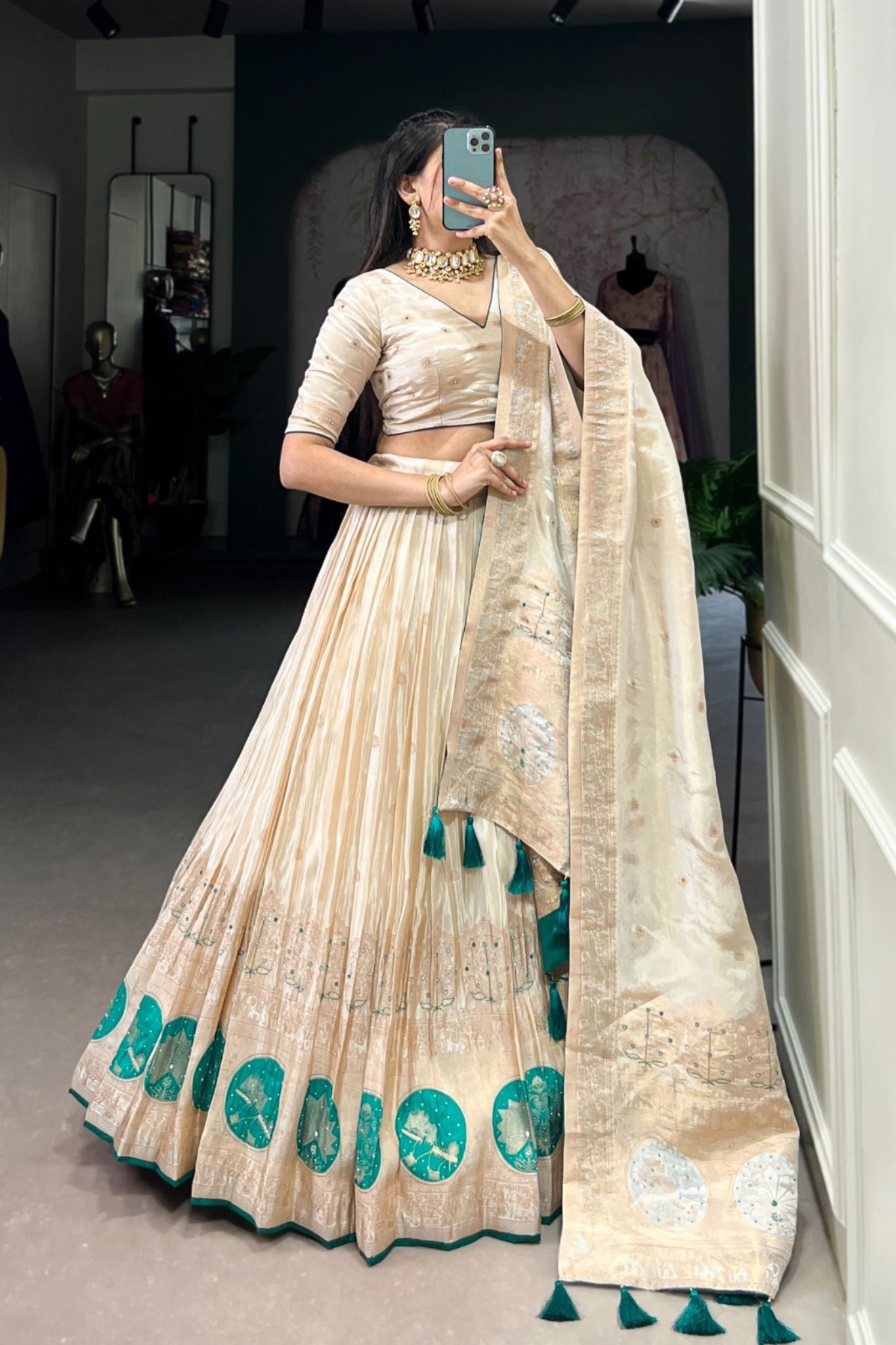 Pure Simmer Mirror With Moti Hand Work Designer Lehenga Choli For Wedding