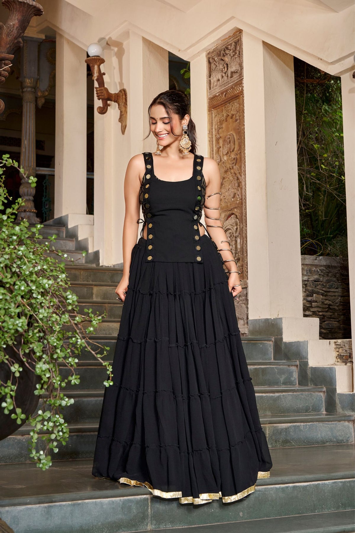 14 Meter Full Gher Navratri Showstopper Lehenga Choli With Mirror Koti