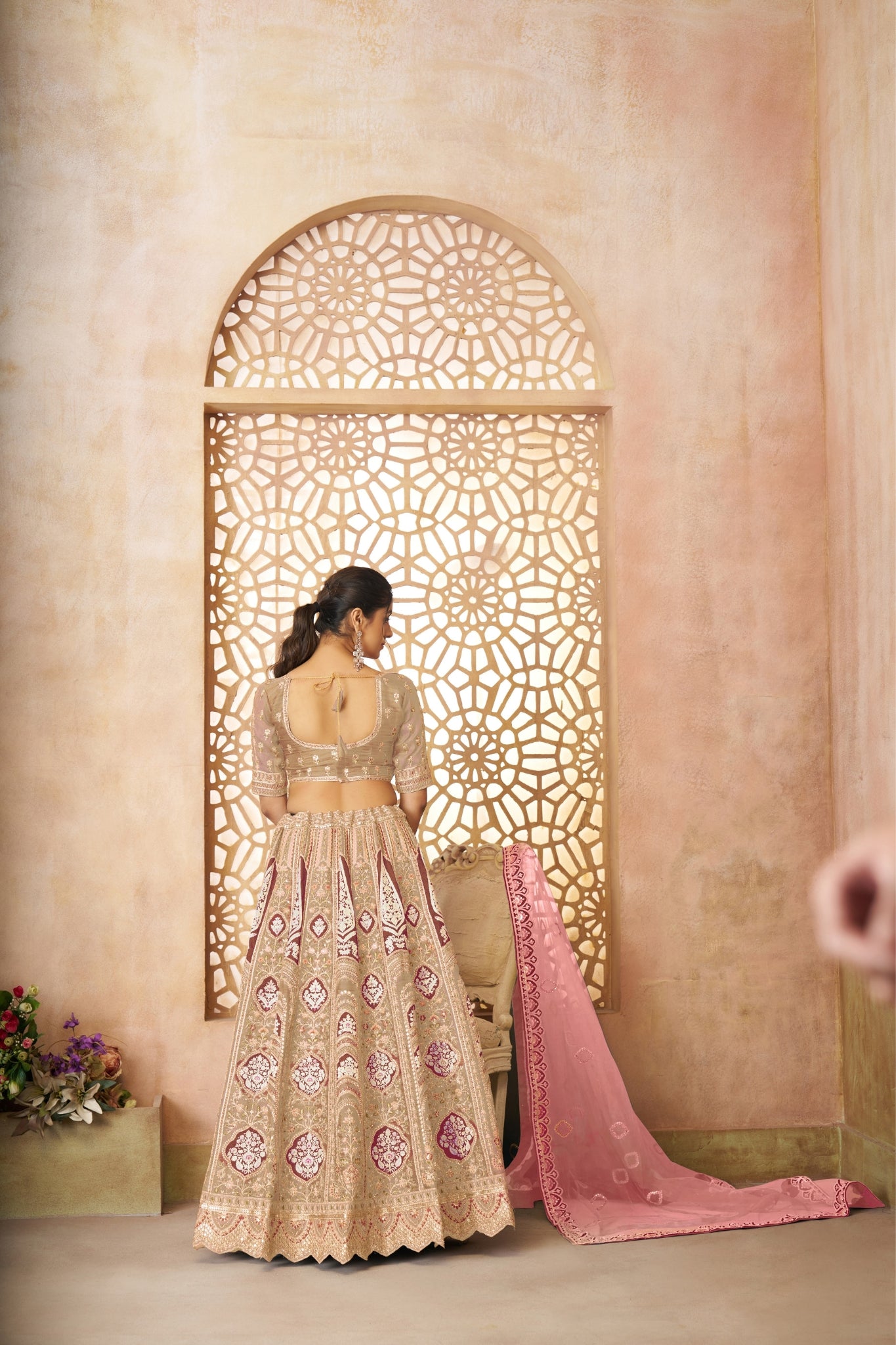 Wedding Special Designer Aari Embroidery Work Banarasi Silk Lehenga Choli Set