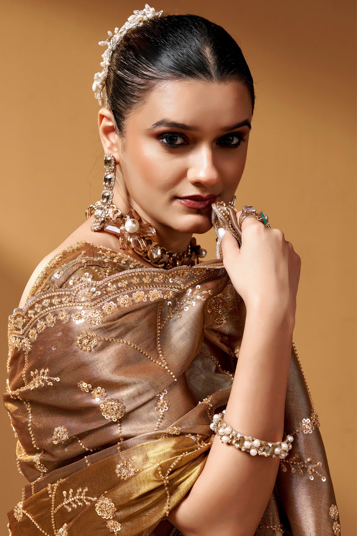 Kanjivaram Zari Tissue Designer Hand Embroider And Tube Beads Wedding Saree