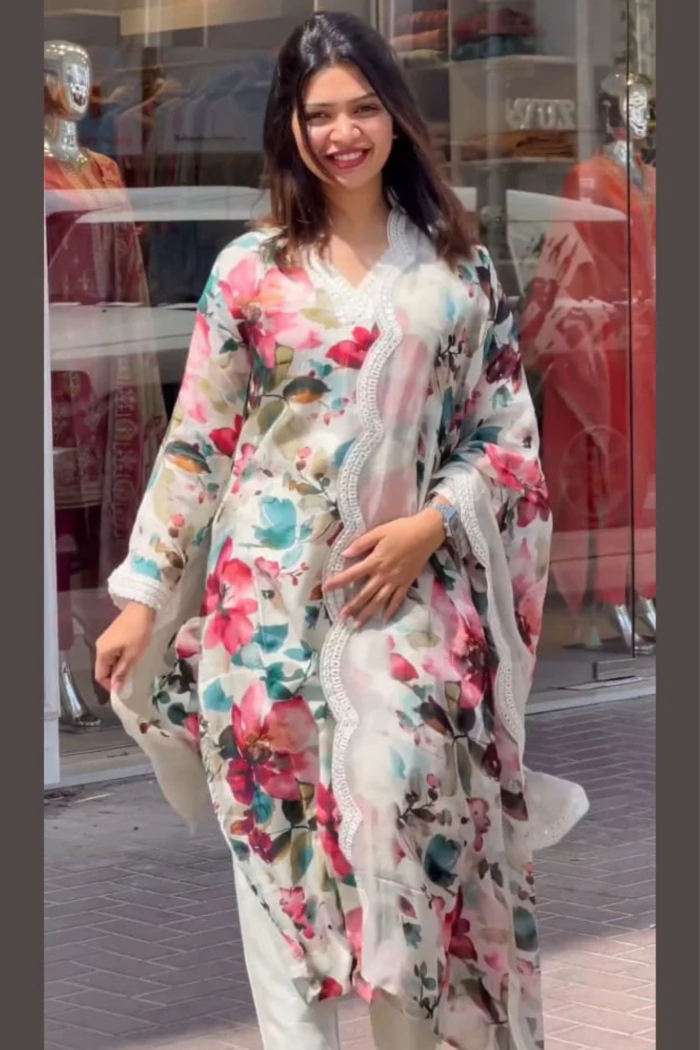 Floral Printed Embroidered Work Suit Set