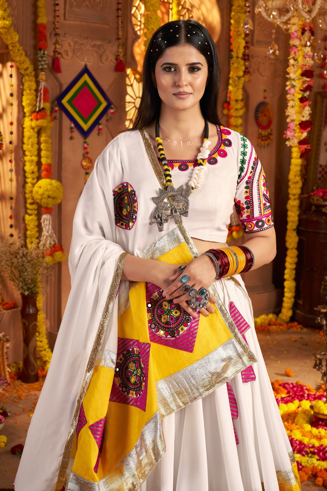 White Vibrant Spirit Navratri Designer Beautiful Lehenga Choli Set