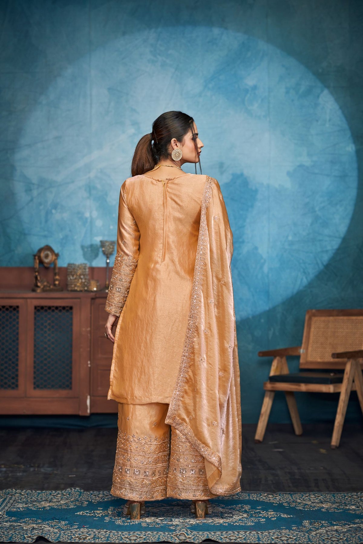 Gold Fendi Thread Embroidered With Sequins Work Sharara Set Of 3