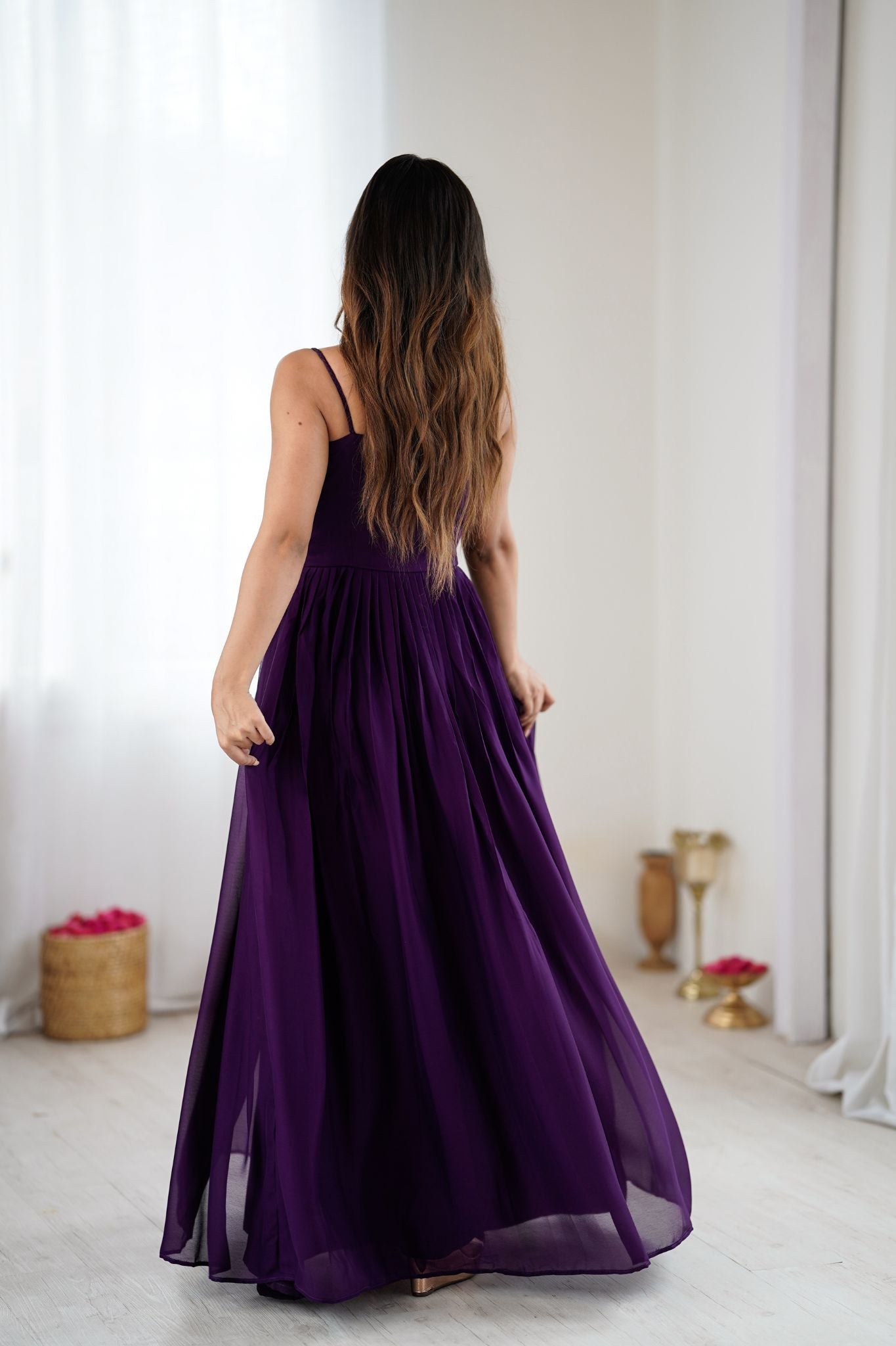 Purple Floral Embroidered Designer Pure Georgette Gown For Women