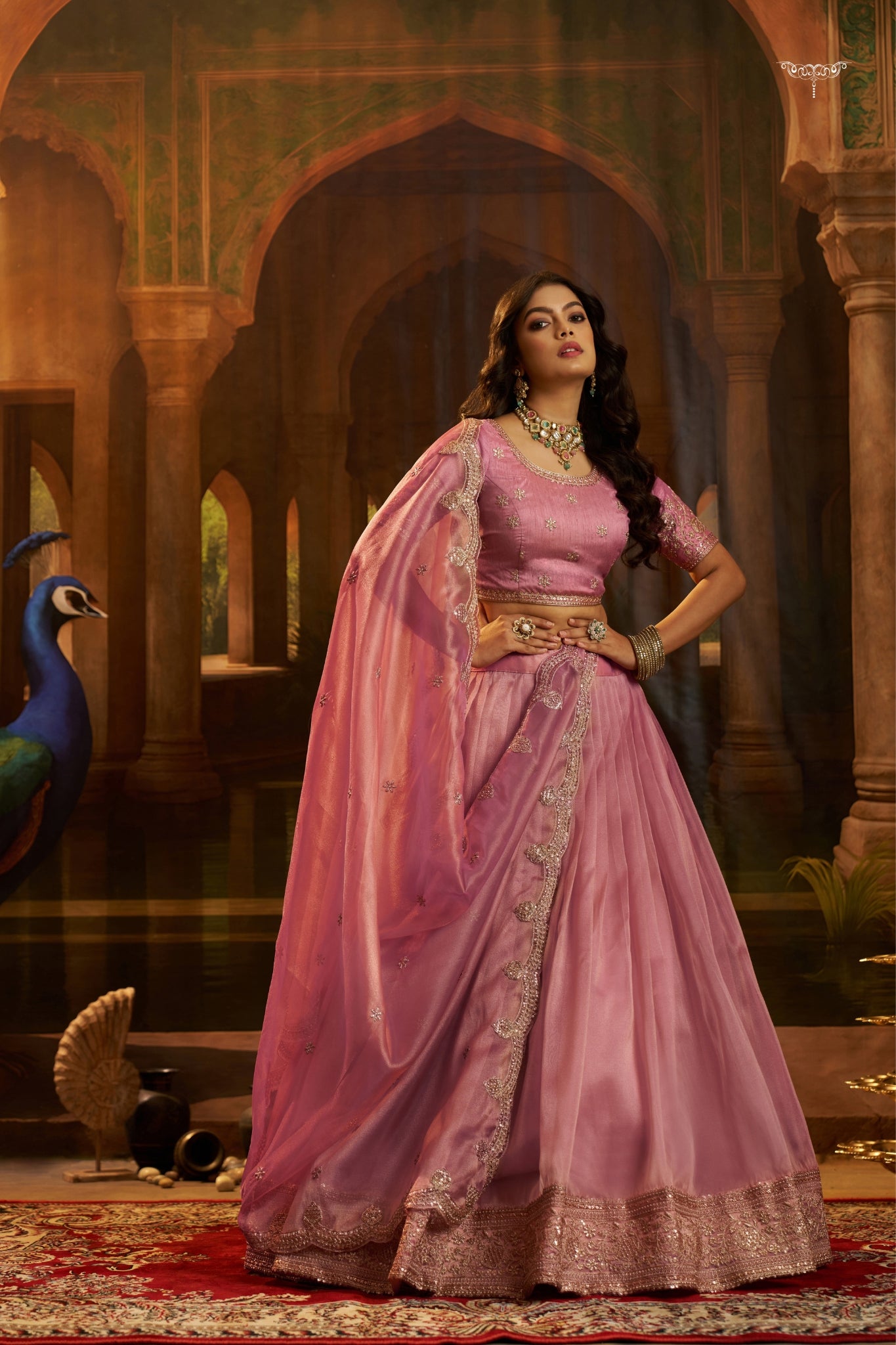 Premium Pink Hiranya Silk Lehenga Set Featuring Art Silk Blouse And Detailed Embroidered Dupatta