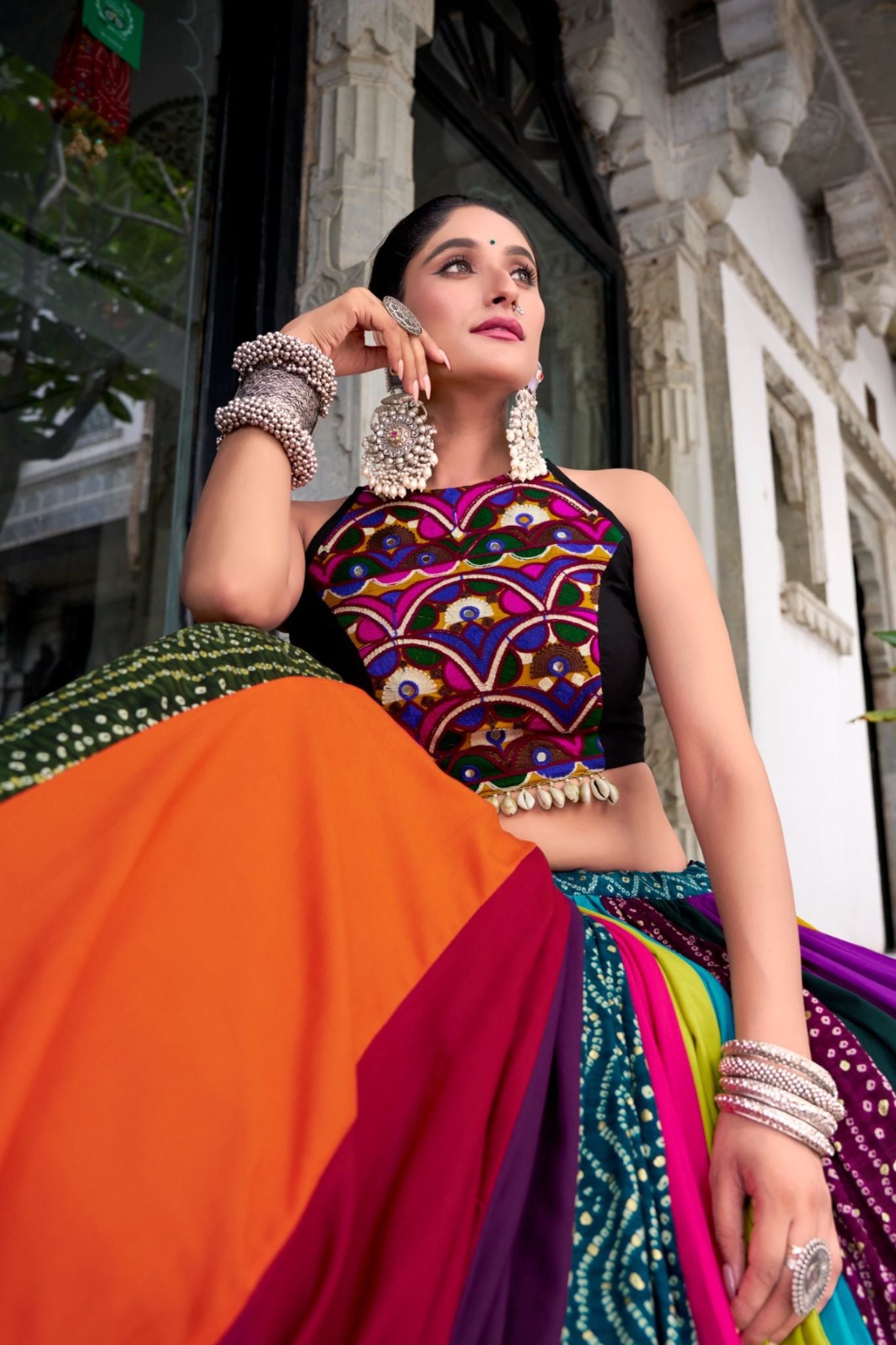 Rainbow Designer Pre Rayon Original Mirror With Gamthi Work Navratri Lehenga Choli