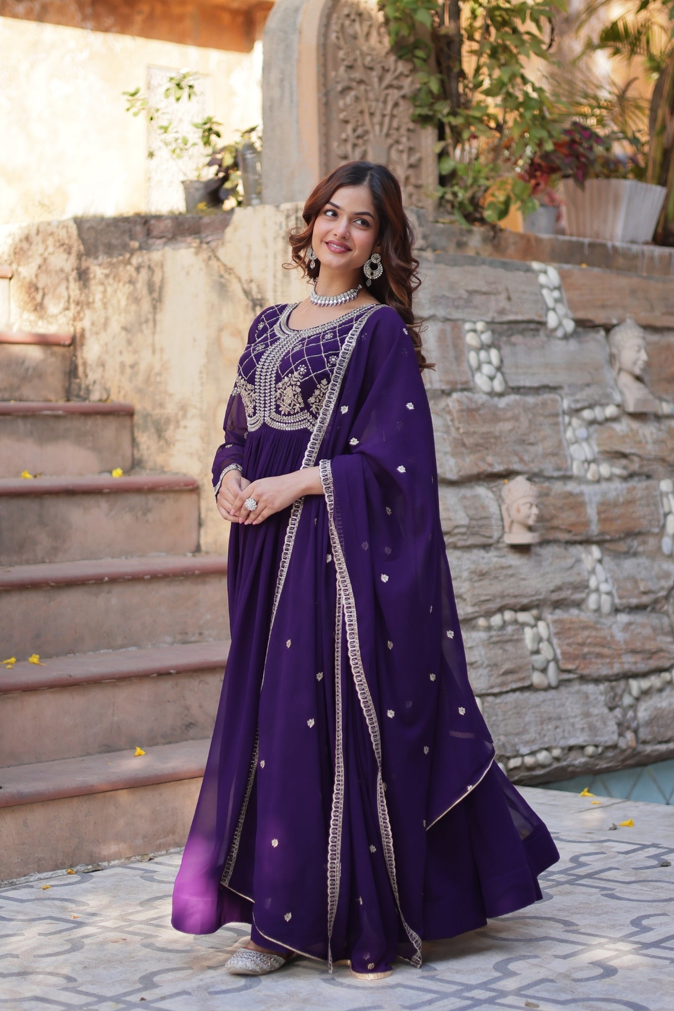 Designer Beads Embroidered Work Beautiful Wedding Gown With Dupatta Set