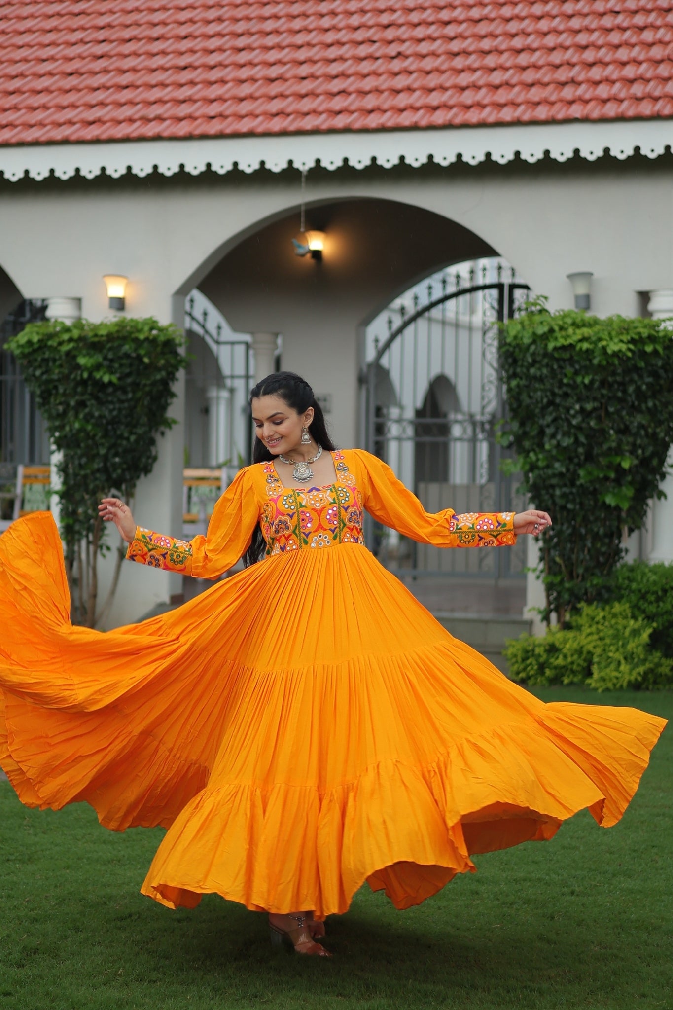 Stunning Navratri Designer Rayon With Gamthi Work Traditional Gown