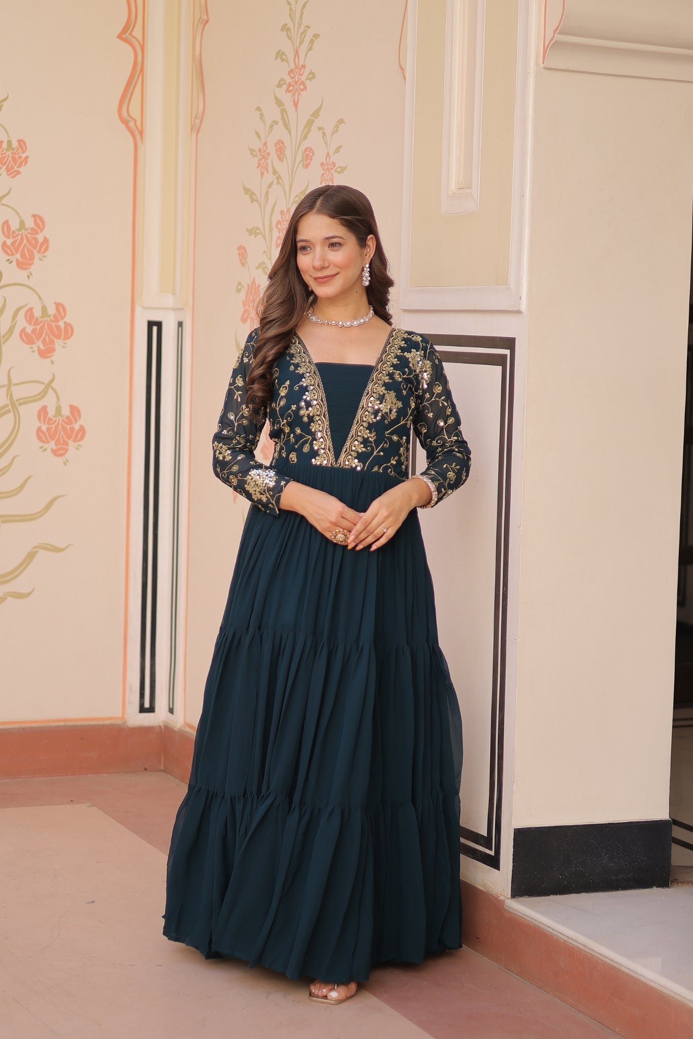 Sequins Zari Embroidered Work Wedding Designer Gown