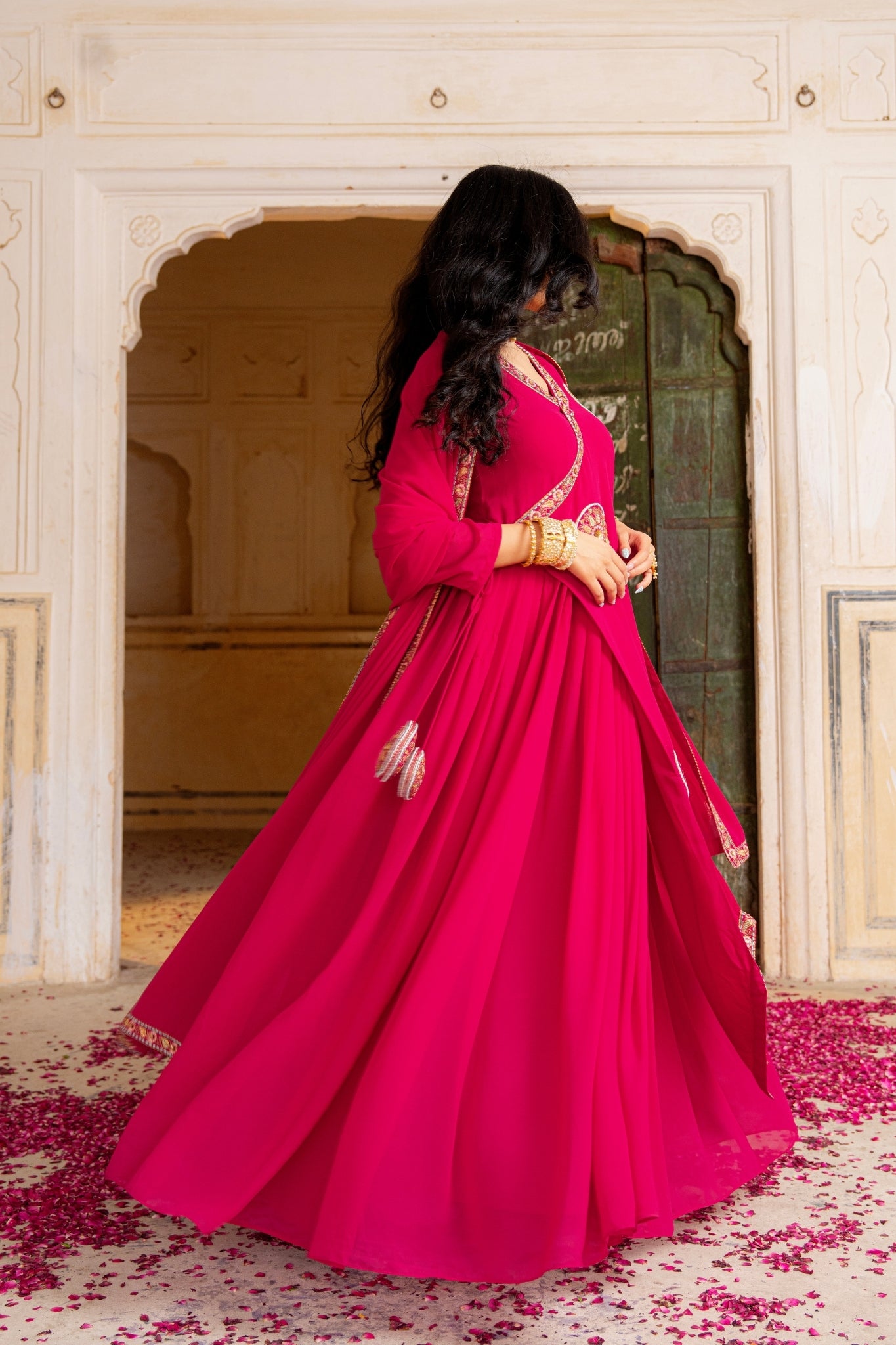 Premium Designer Stylish Pink Georgette Anarkali Set
