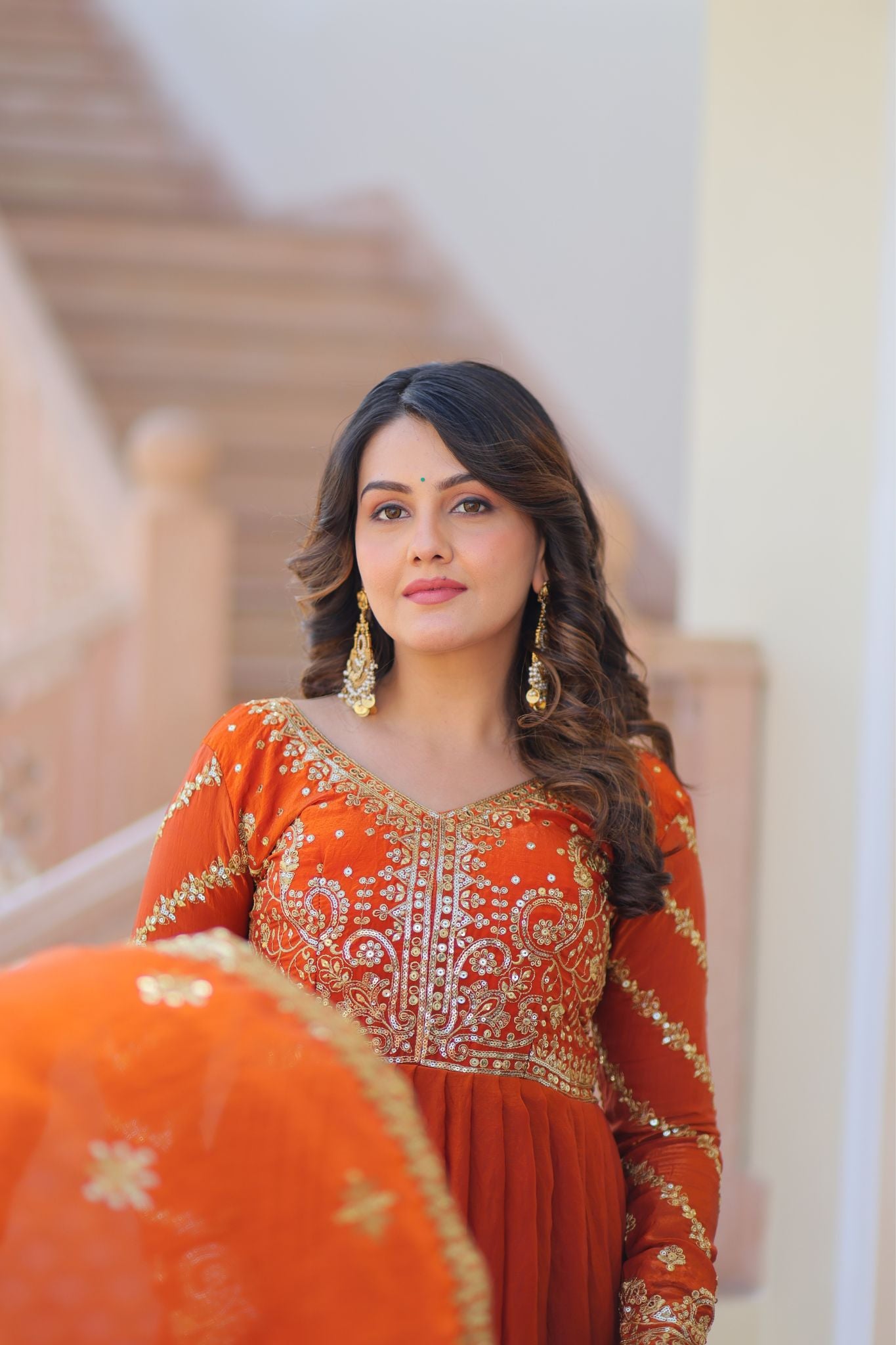 Designer Sequins Multi Embroidered Work Women Gown With Dupatta