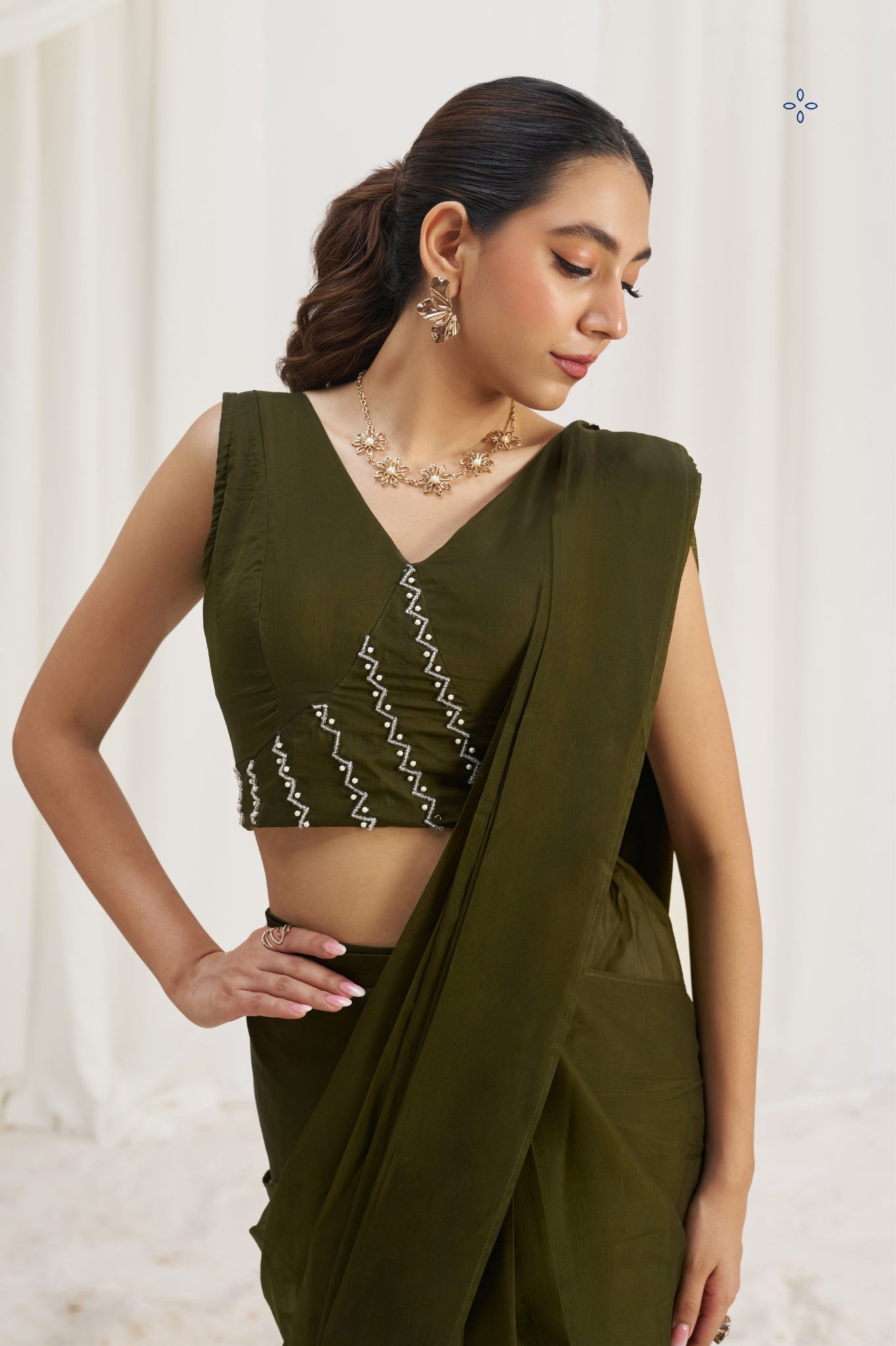 Olive Luxe Organza Couture Saree