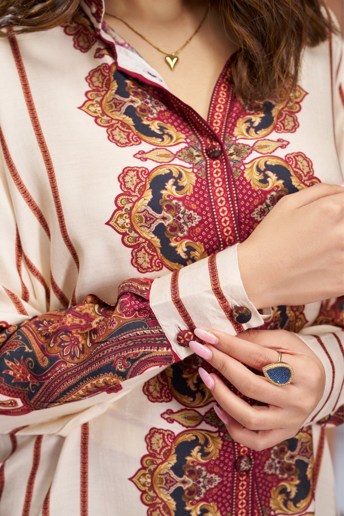 Premium Cream Pure Muslin Silk Co Ord Set For Women