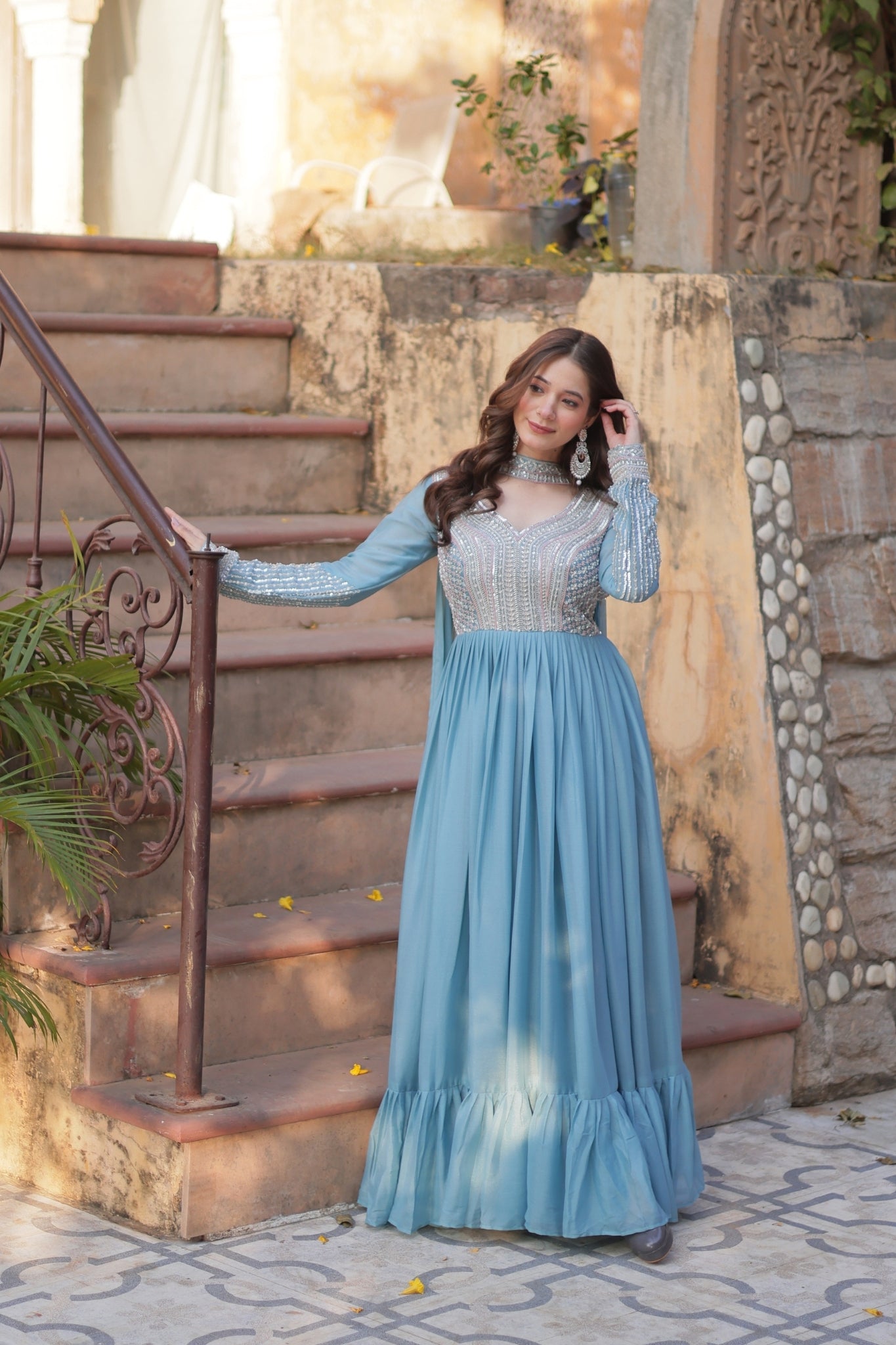 Georgette Embroidery Beads Sequins Work Anarkali Gown