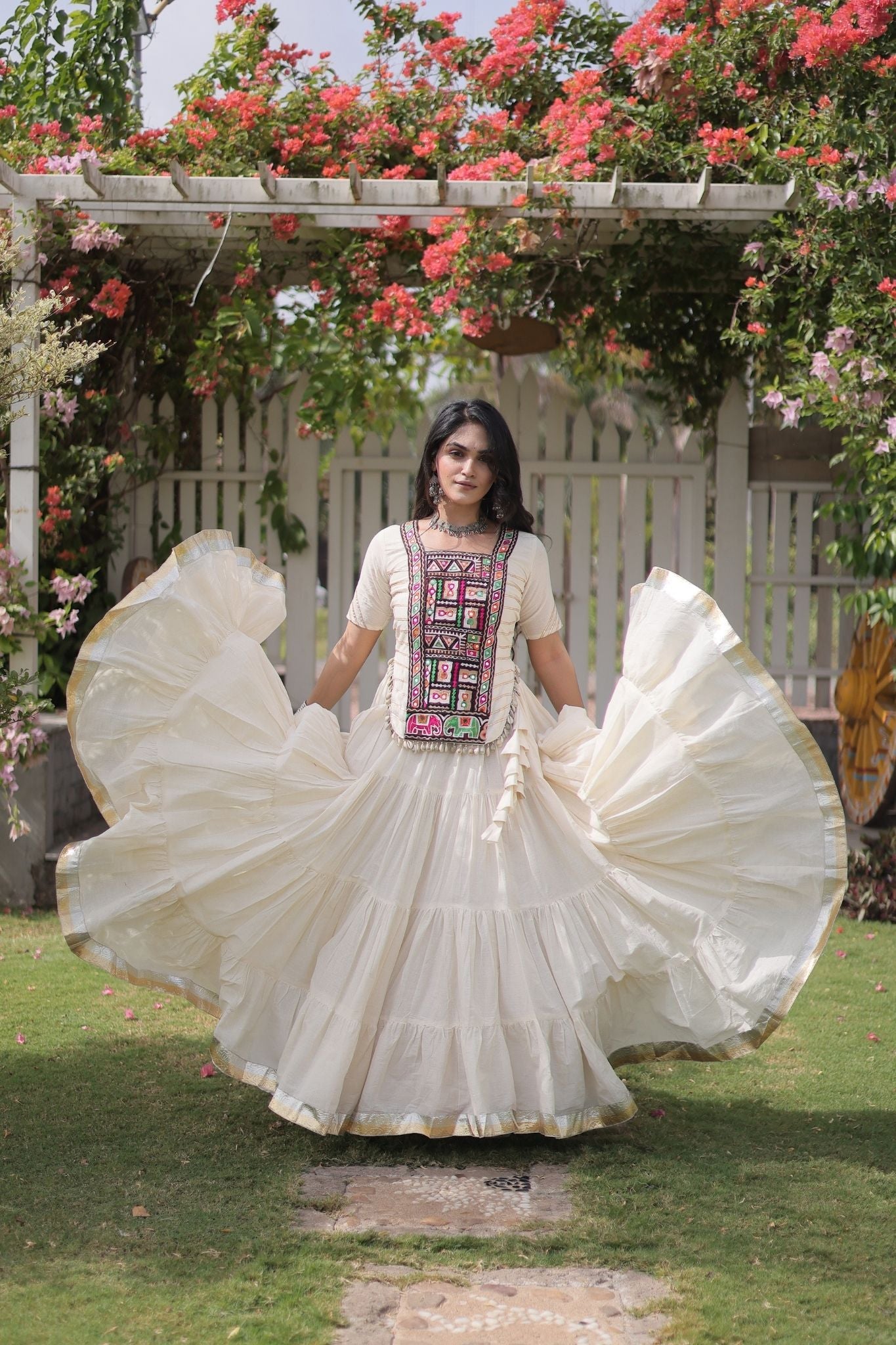 Raasrang Premium Kora Cotton Kutchi Patchwork Navratri Festival Lehenga Choli For Women