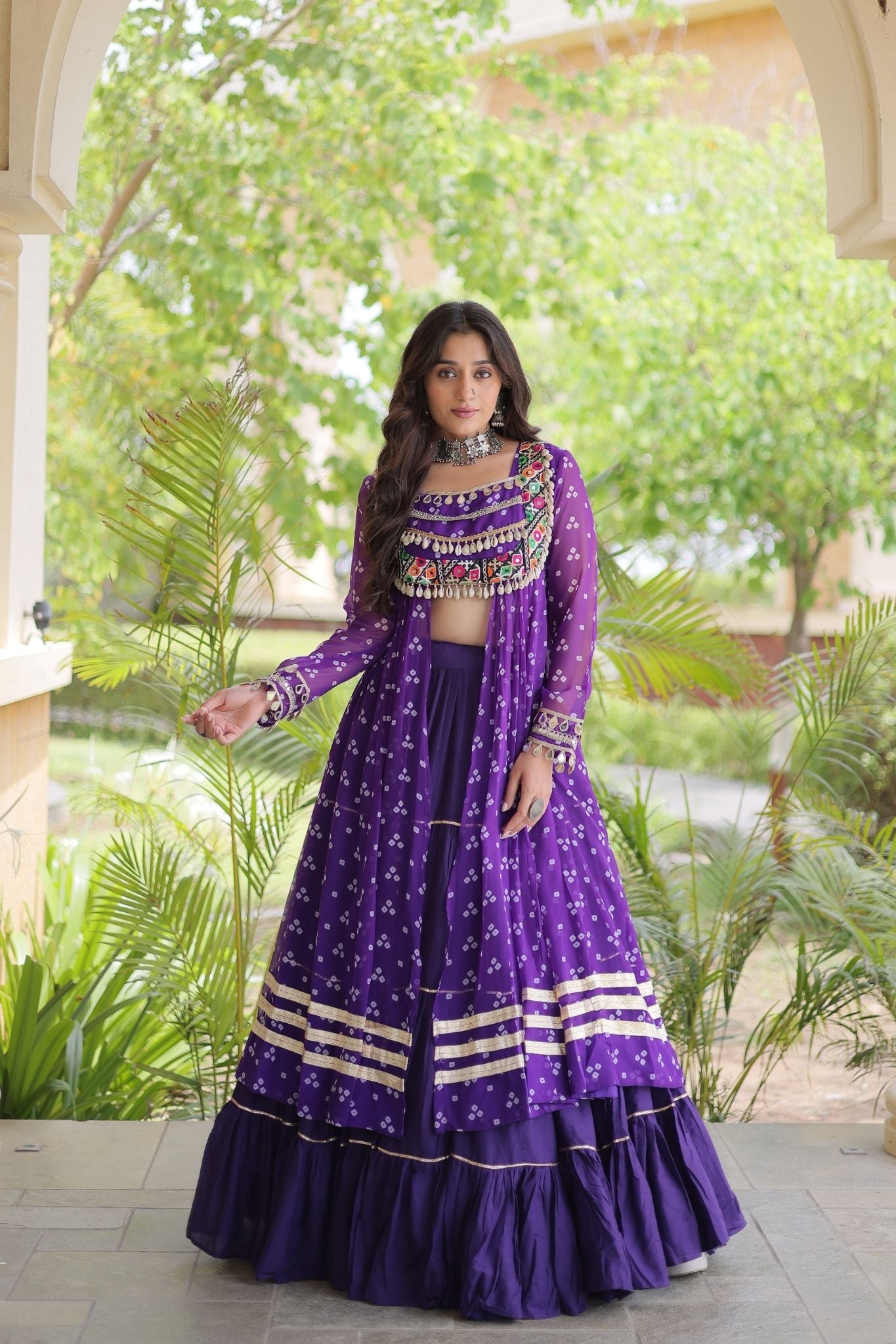Raasrang Special Navratri Designer Kora Cotton Bandhani Print with Kutchi Patchwork Lehenga Choli